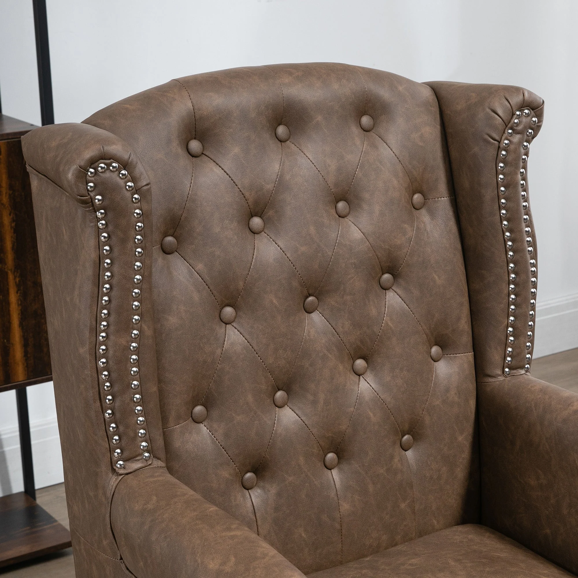 Wingback Accent Chair Tufted Chesterfield-style Armchair with Nail Head Trim for Living Room Bedroom Brown - Image 7