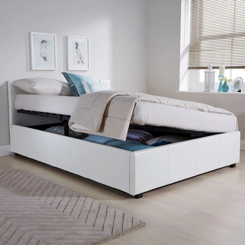 Winston King Size Ottoman Bed Faux Leather White 5 x 7ft - Image 2
