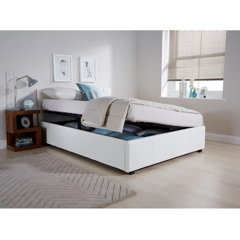 Winston King Size Ottoman Bed Faux Leather White 5 x 7ft - Image 4