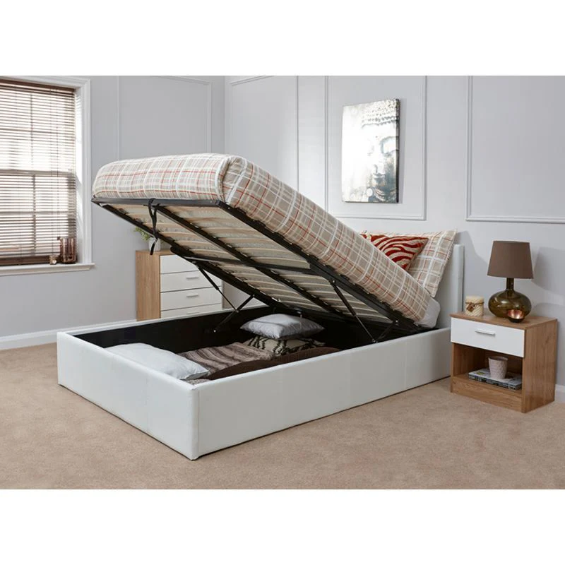Winston King Size Ottoman Bed Faux Leather White 5 x 7ft - Image 2