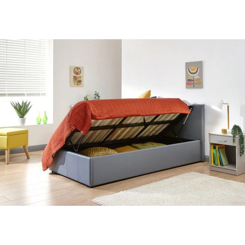 Winston Single Ottoman Bed Faux Leather Black 3 x 7ft - Image 2