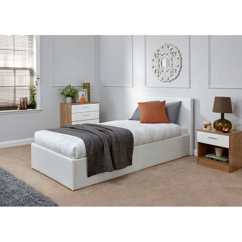 Winston Single Ottoman Bed Faux Leather White 3 x 7ft - Image 5