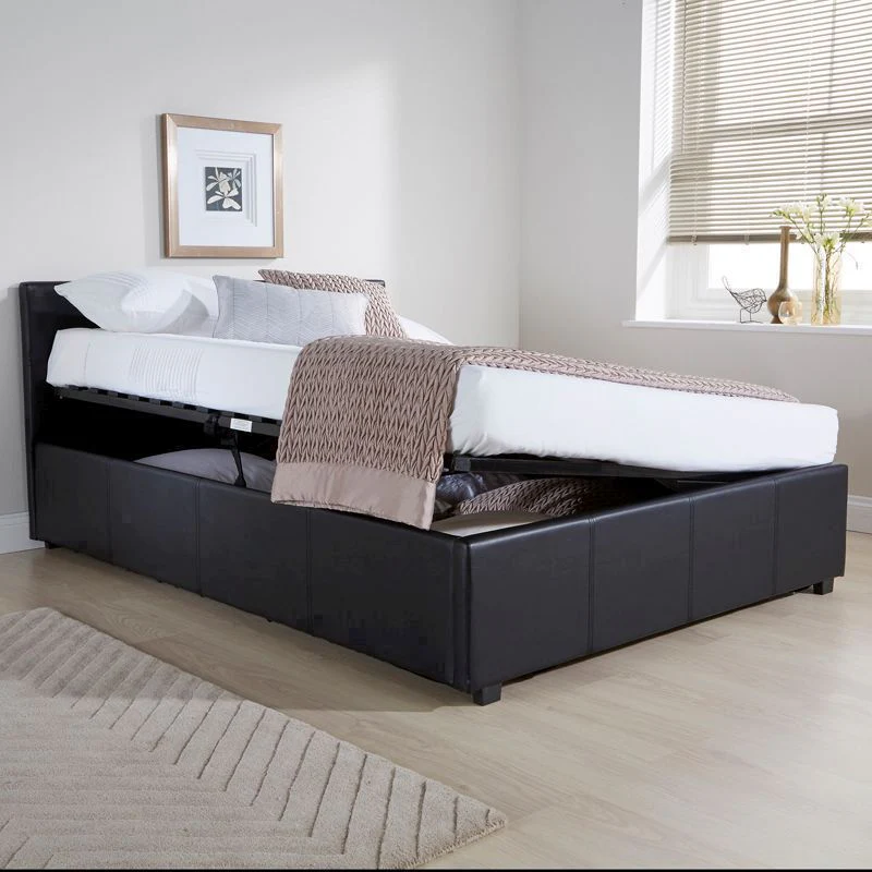 Winston Small Double Ottoman Bed Faux Leather Black 3 x 7ft - Image 2