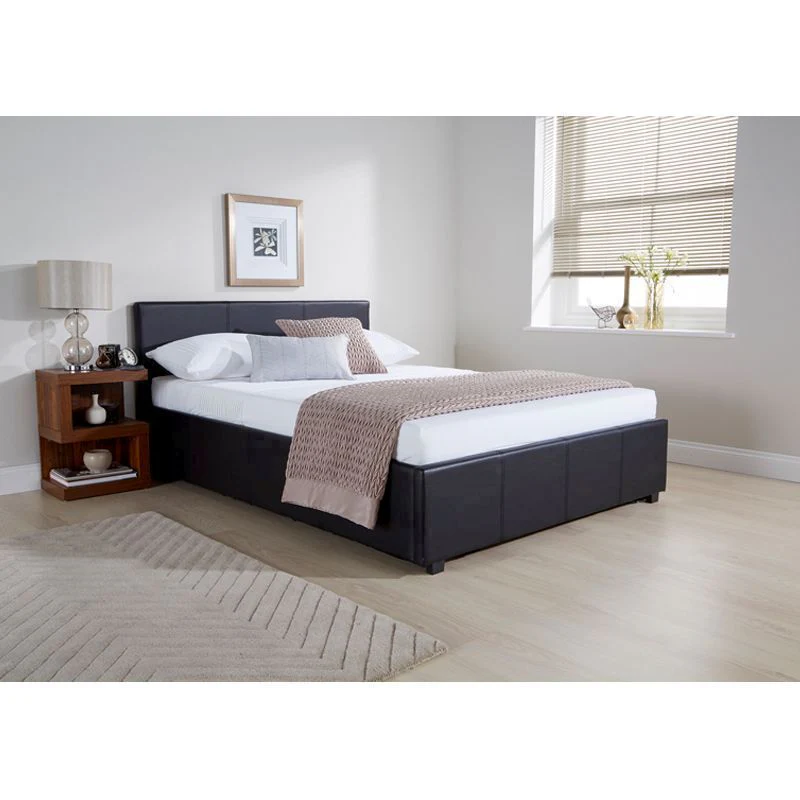 Winston Small Double Ottoman Bed Faux Leather Black 3 x 7ft - Image 3