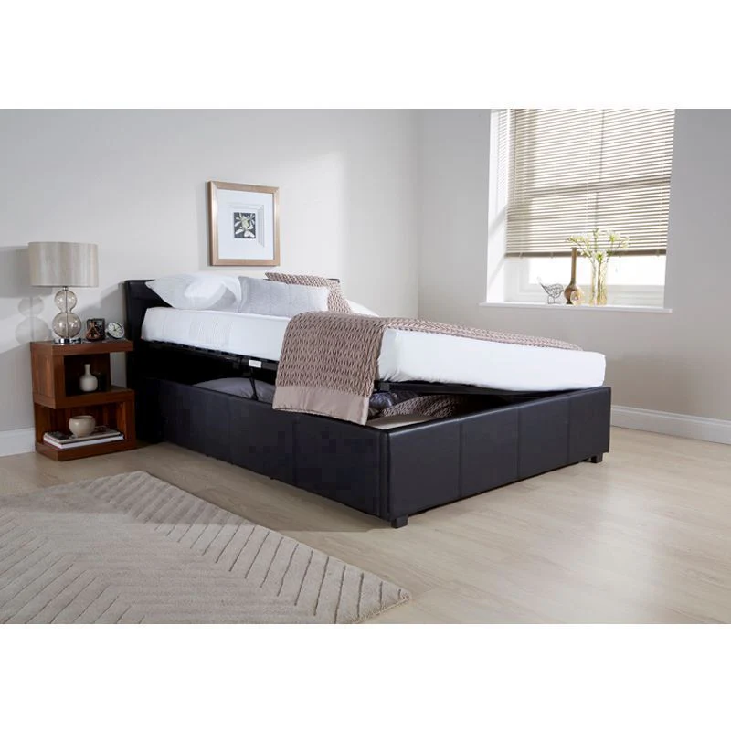 Winston Small Double Ottoman Bed Faux Leather Black 3 x 7ft - Image 4