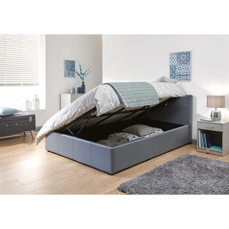 Winston Small Double Ottoman Bed Faux Leather Grey 4 x 7ft - Image 2
