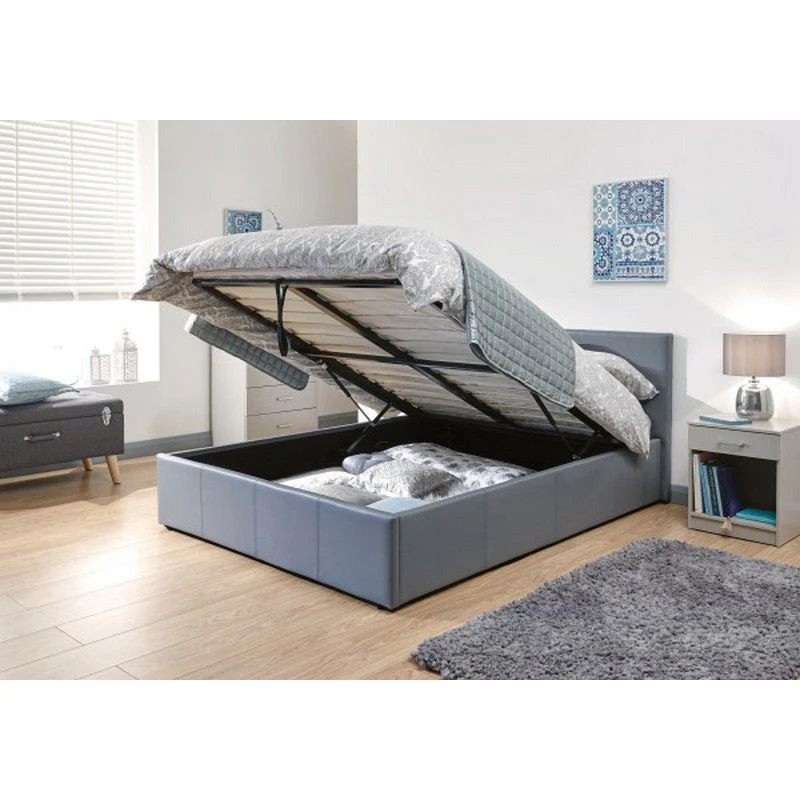 Winston Small Double Ottoman Bed Faux Leather Grey 4 x 7ft - Image 2