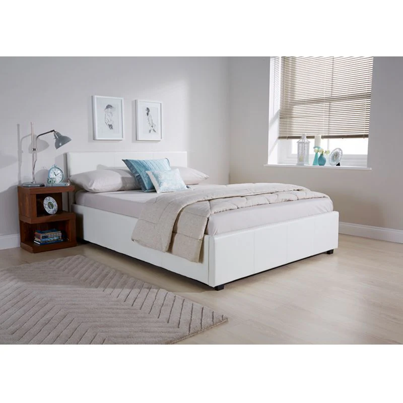 Winston Small Double Ottoman Bed Faux Leather White 4 x 7ft - Image 3