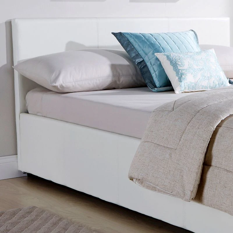 Winston Small Double Ottoman Bed Faux Leather White 4 x 7ft - Image 5