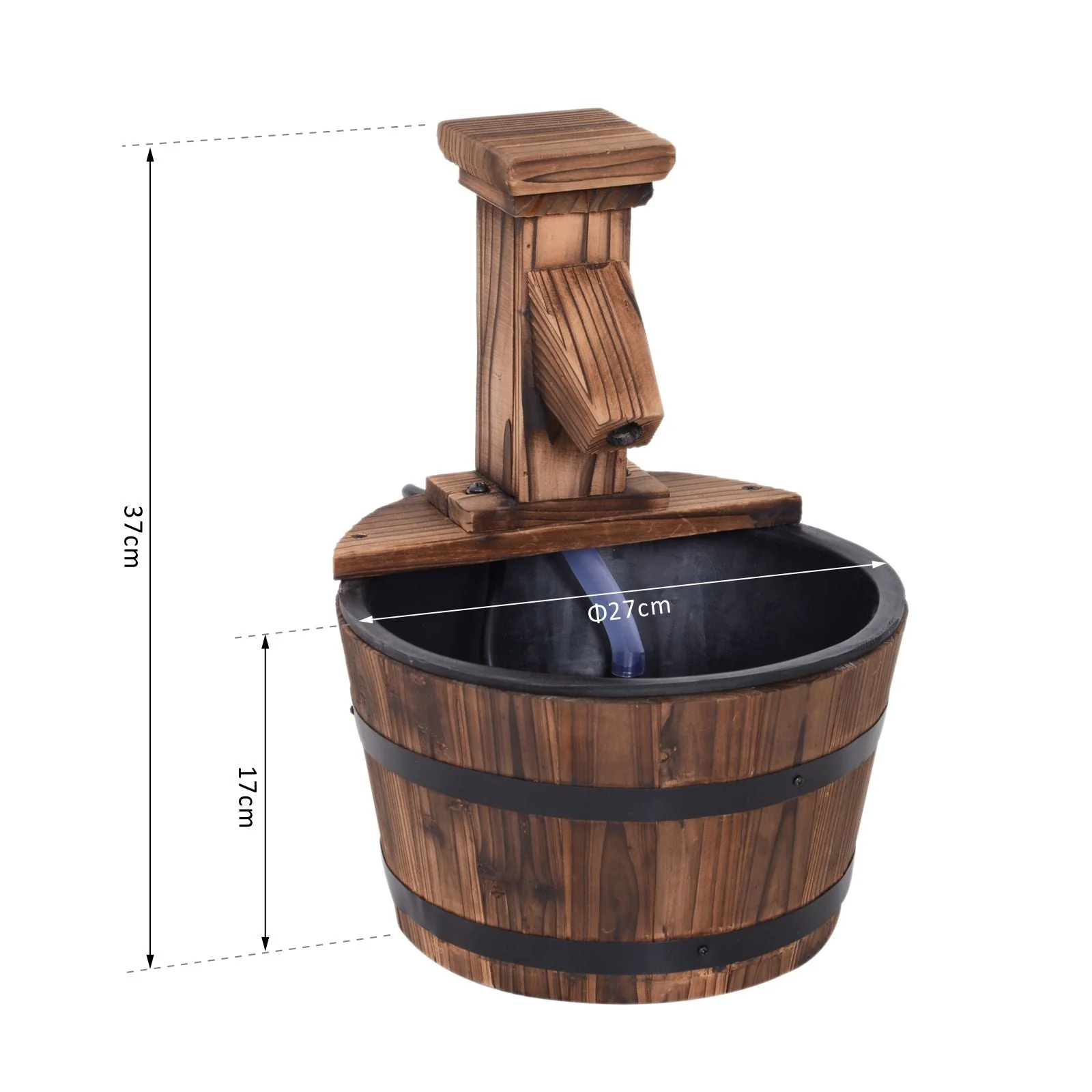 Wood Barrel Patio Water Fountain Garden Decorative Ornament Water Feature with Electric Pump - Image 3