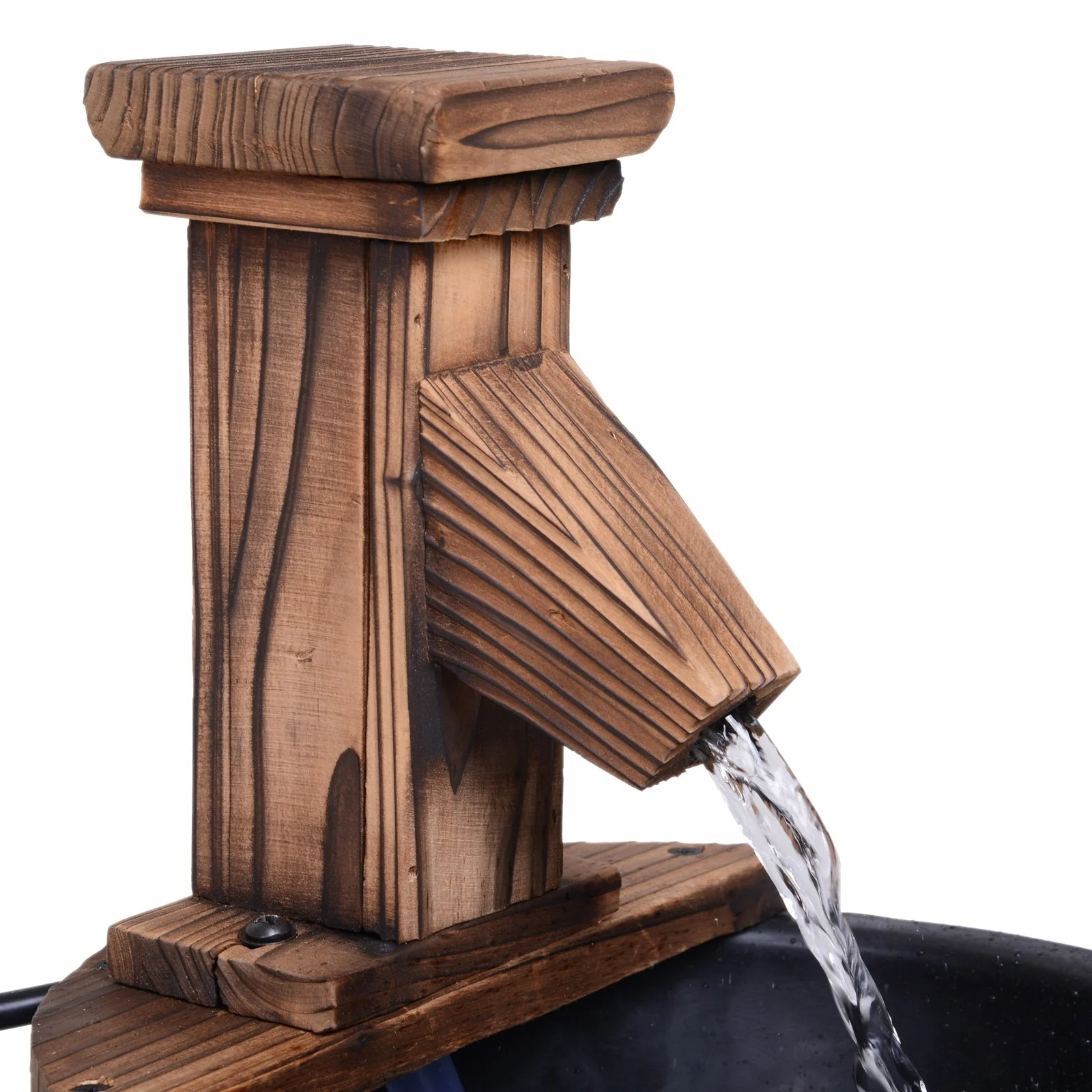 Wood Barrel Patio Water Fountain Garden Decorative Ornament Water Feature with Electric Pump - Image 4