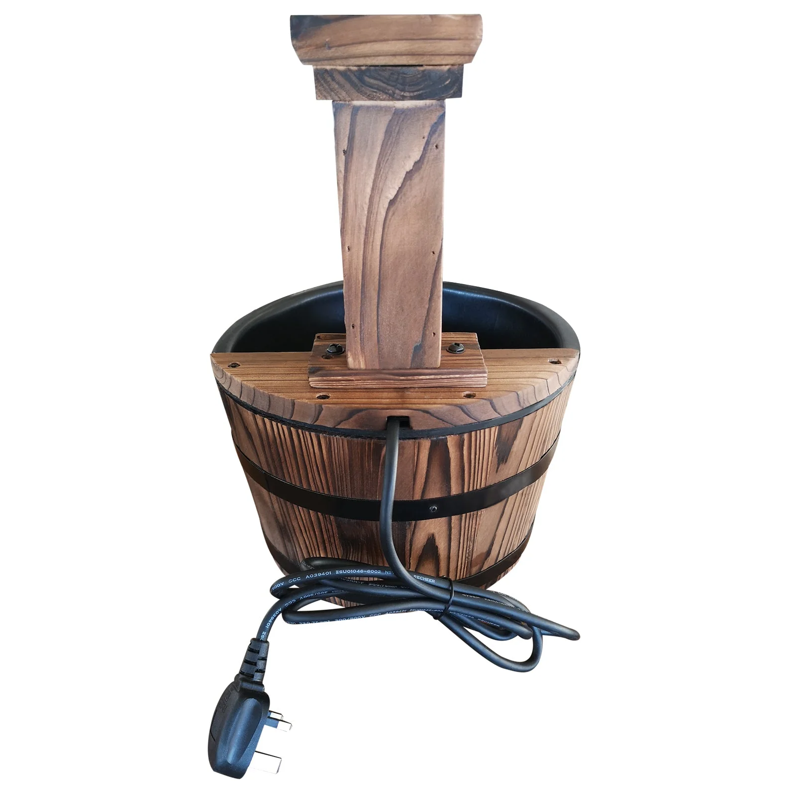 Wood Barrel Patio Water Fountain Garden Decorative Ornament Water Feature with Electric Pump - Image 5