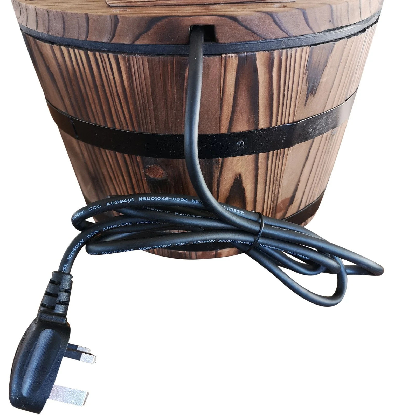 Wood Barrel Patio Water Fountain Garden Decorative Ornament Water Feature with Electric Pump - Image 8