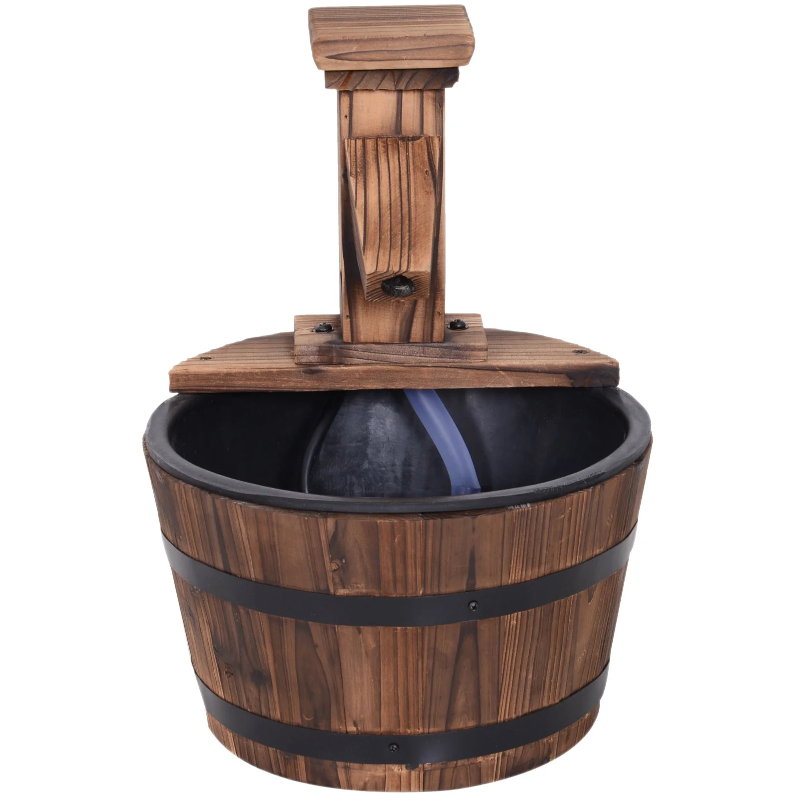 Wood Barrel Patio Water Fountain Garden Decorative Ornament Water Feature with Electric Pump - Image 9
