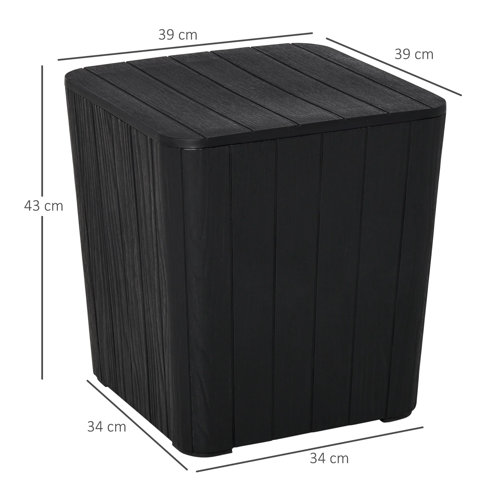 Wood Effect Coffee Table Square Storage Box Garden Furniture Bucket Patio Black - Image 2