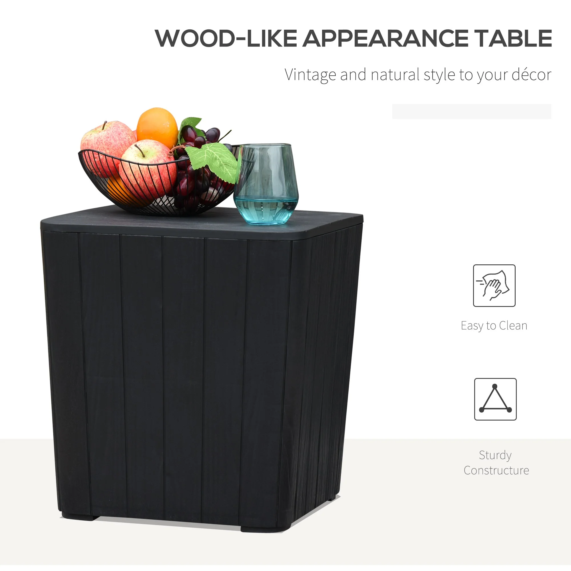 Wood Effect Coffee Table Square Storage Box Garden Furniture Bucket Patio Black - Image 3