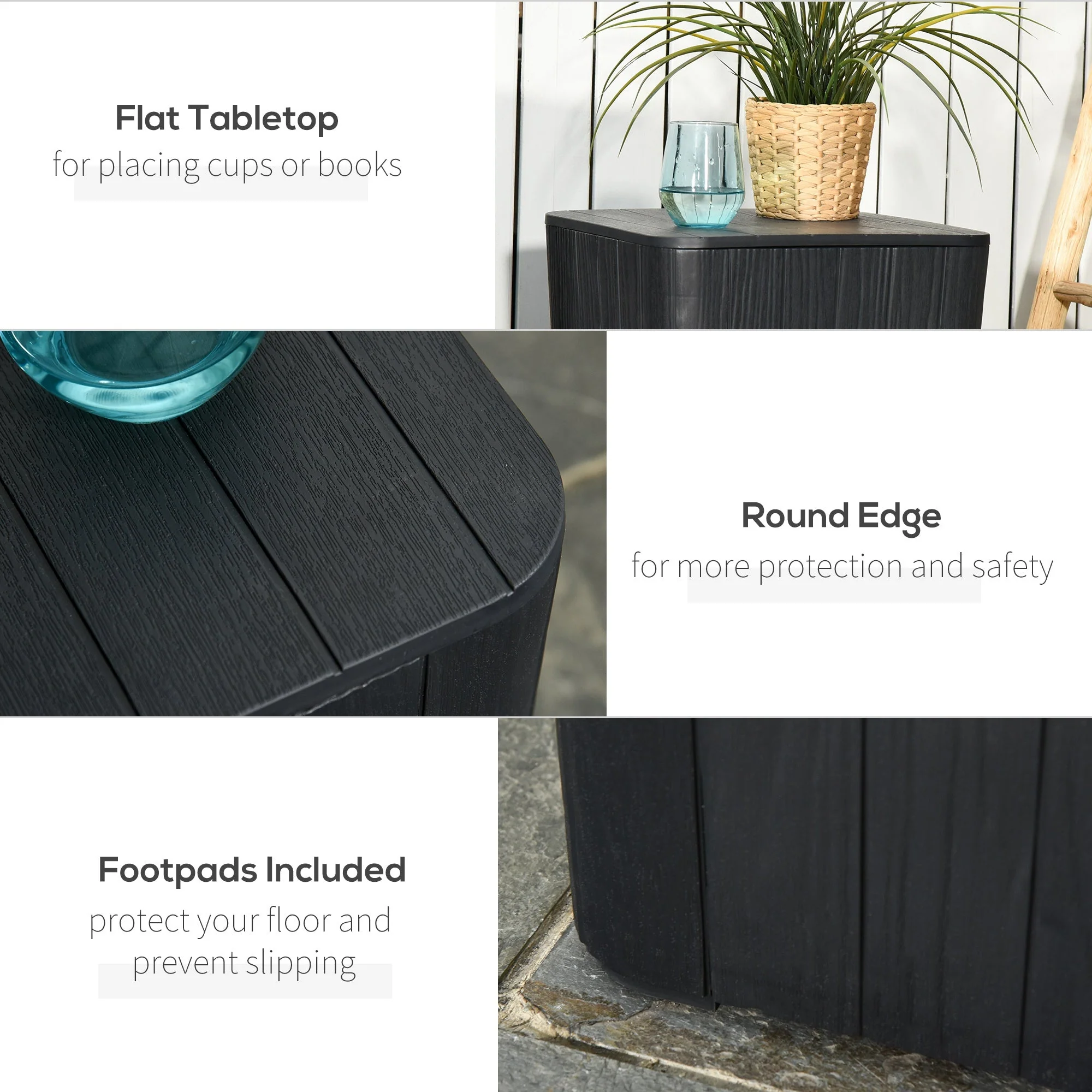 Wood Effect Coffee Table Square Storage Box Garden Furniture Bucket Patio Black - Image 5