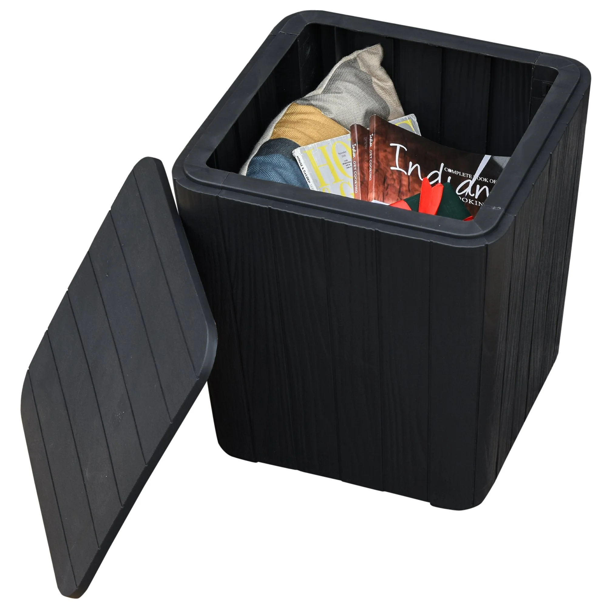 Wood Effect Coffee Table Square Storage Box Garden Furniture Bucket Patio Black - Image 8