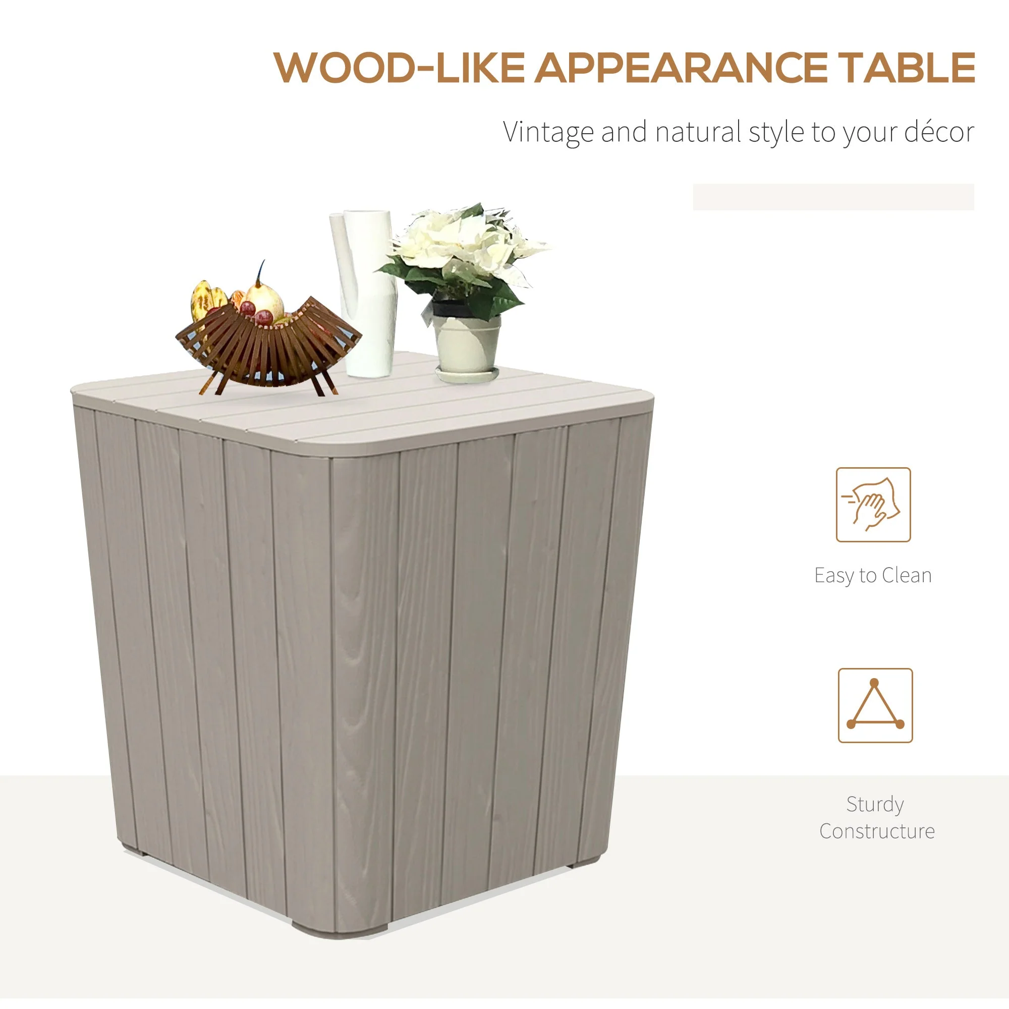 Wood Effect Coffee Table Square Storage Box Garden Furniture Bucket Patio Grey - Image 3