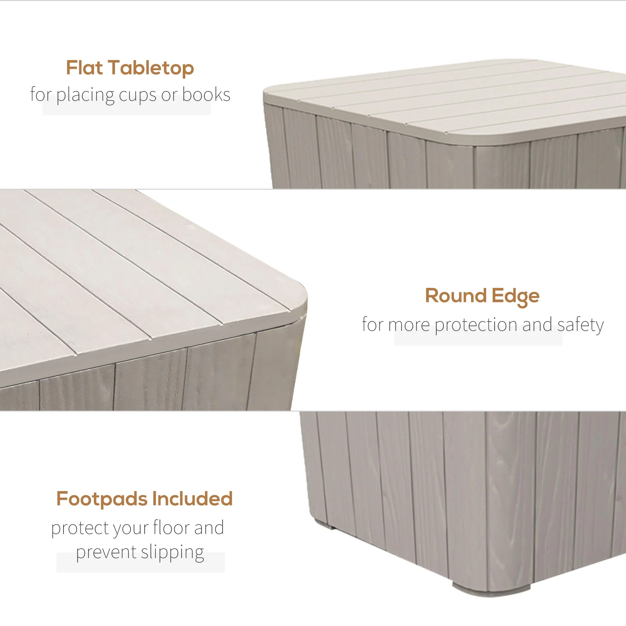 Wood Effect Coffee Table Square Storage Box Garden Furniture Bucket Patio Grey - Image 5
