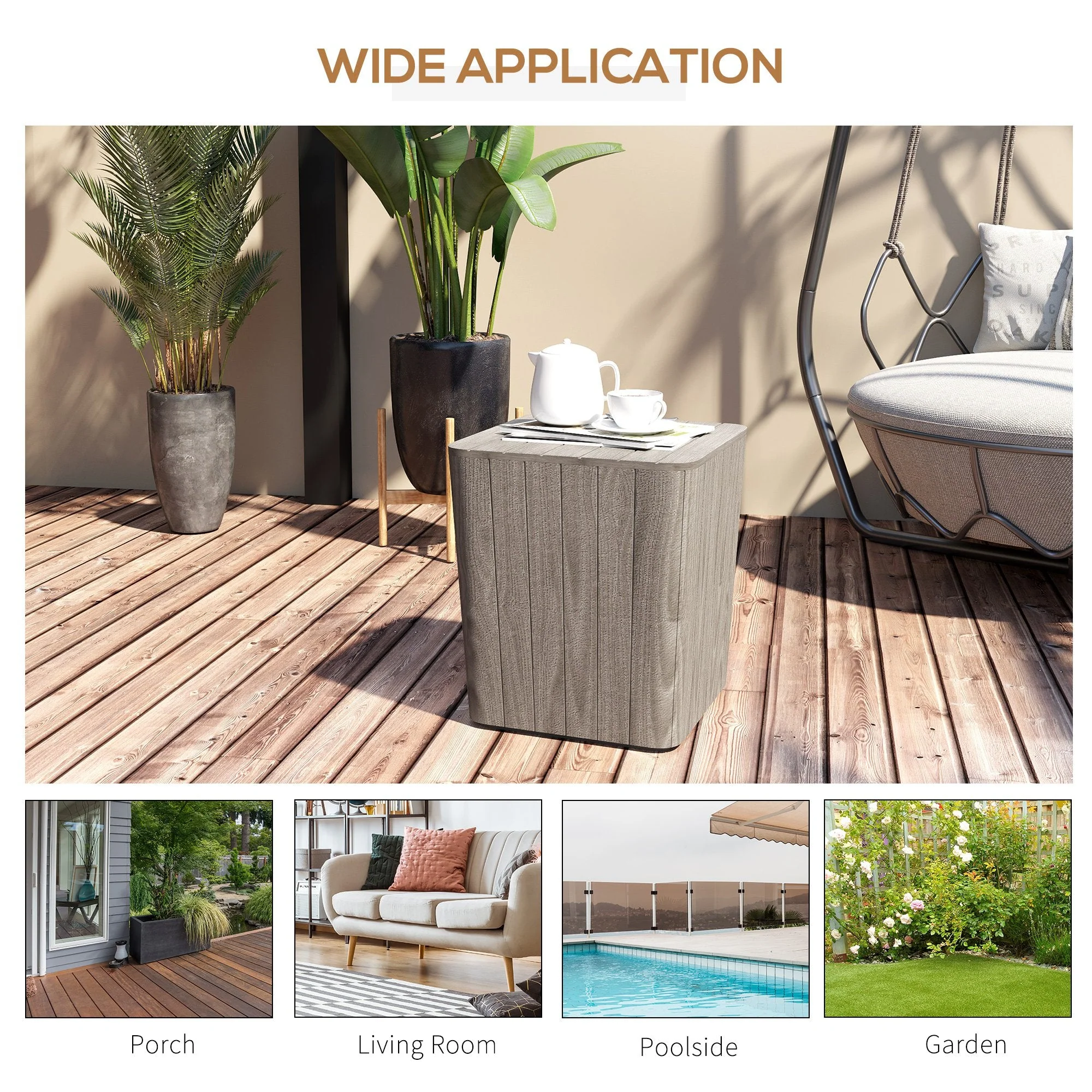 Wood Effect Coffee Table Square Storage Box Garden Furniture Bucket Patio Grey - Image 6