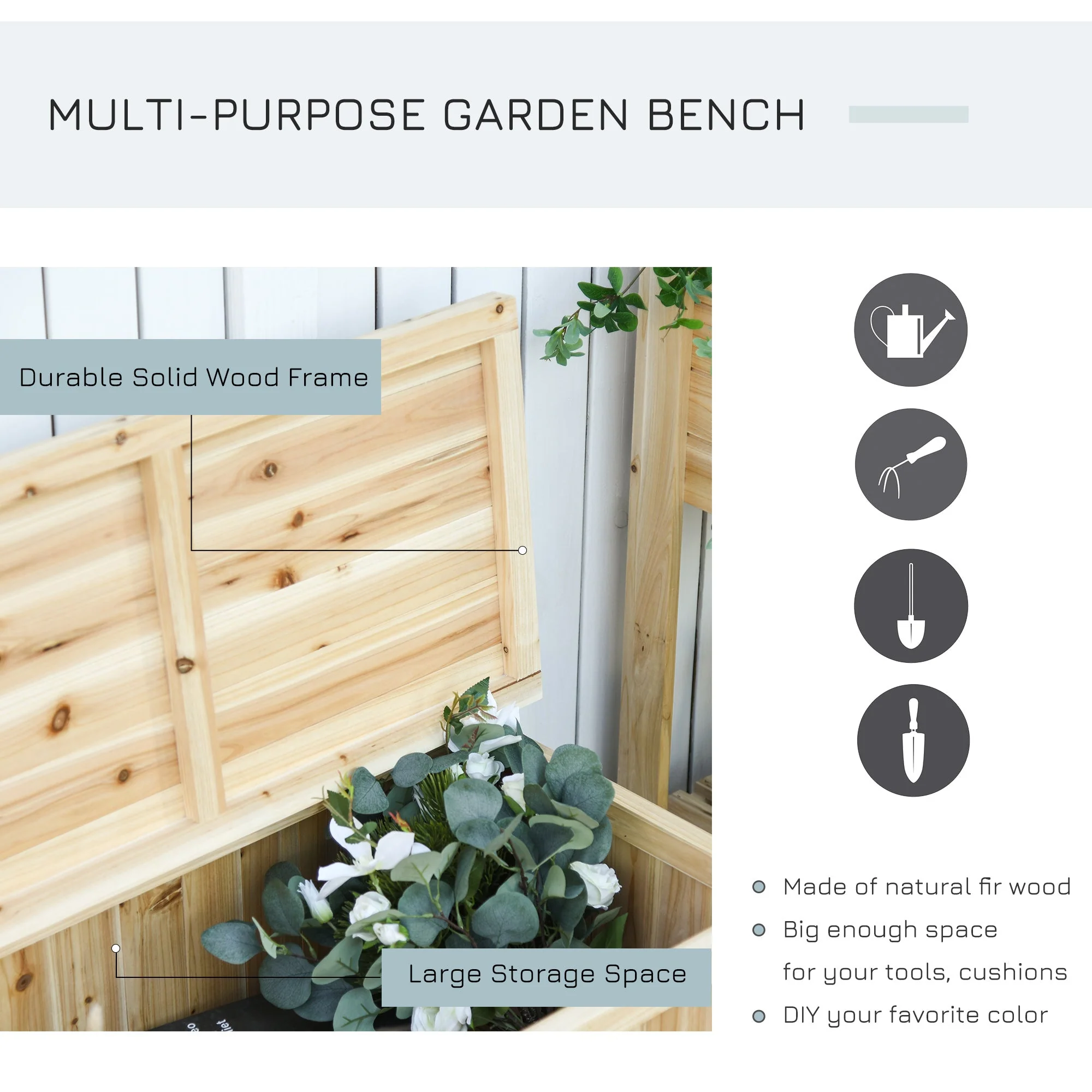 Wood Storage Bench for Patio Furniture - Image 5