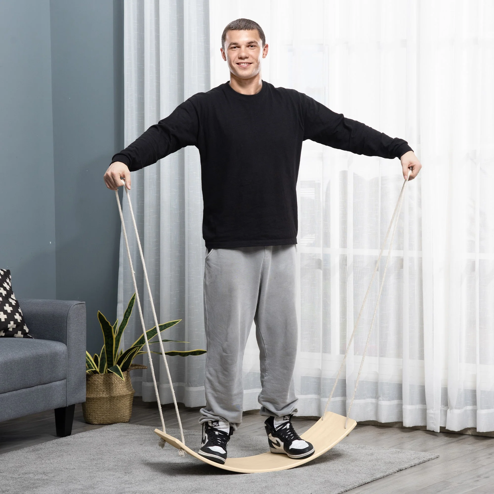 Wood Wobble Board with Ropes - Image 2