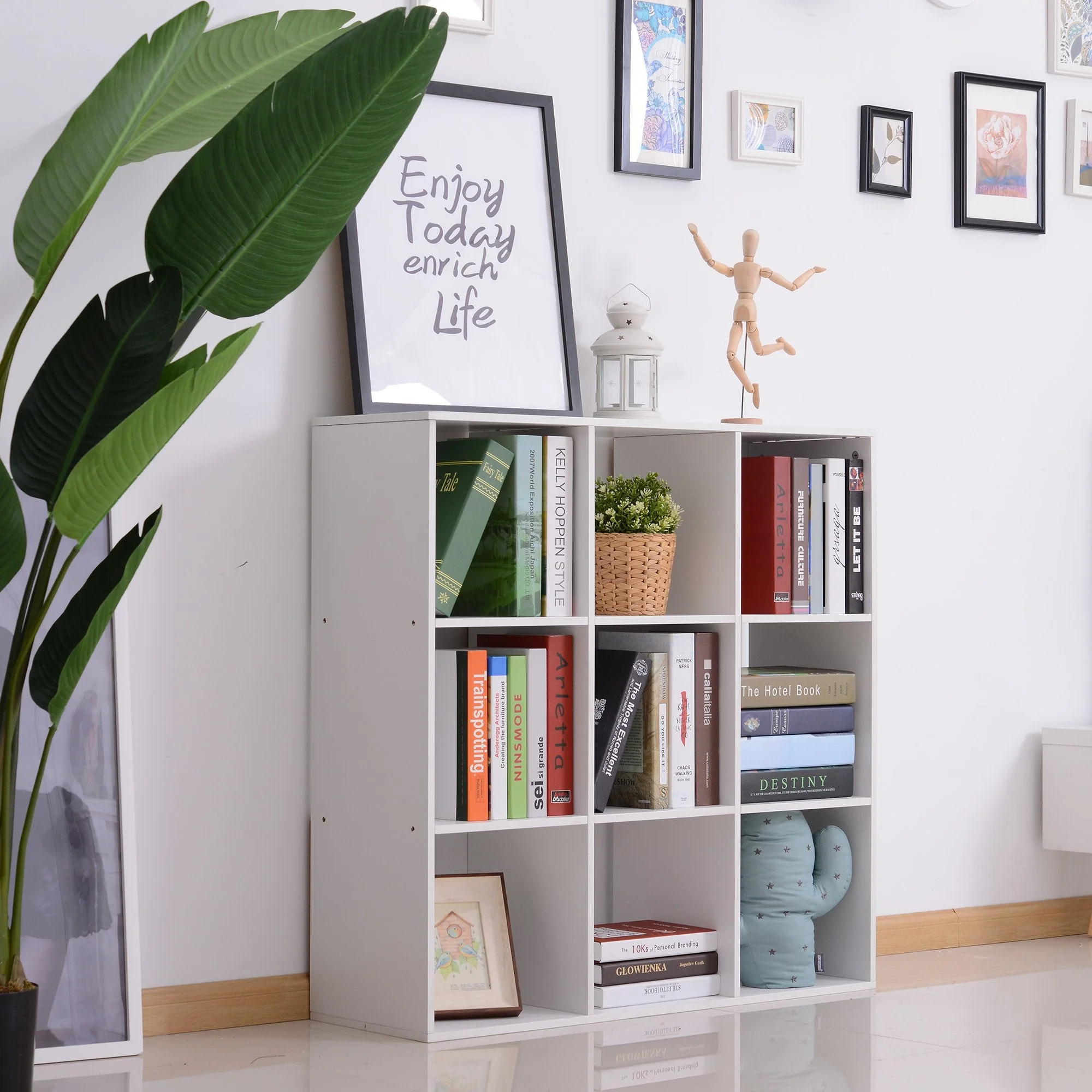 Wooden 9 Cube Storage Cabinet Unit 3 Tier Bookcase Shelves Organiser Rack Display - White - Image 8