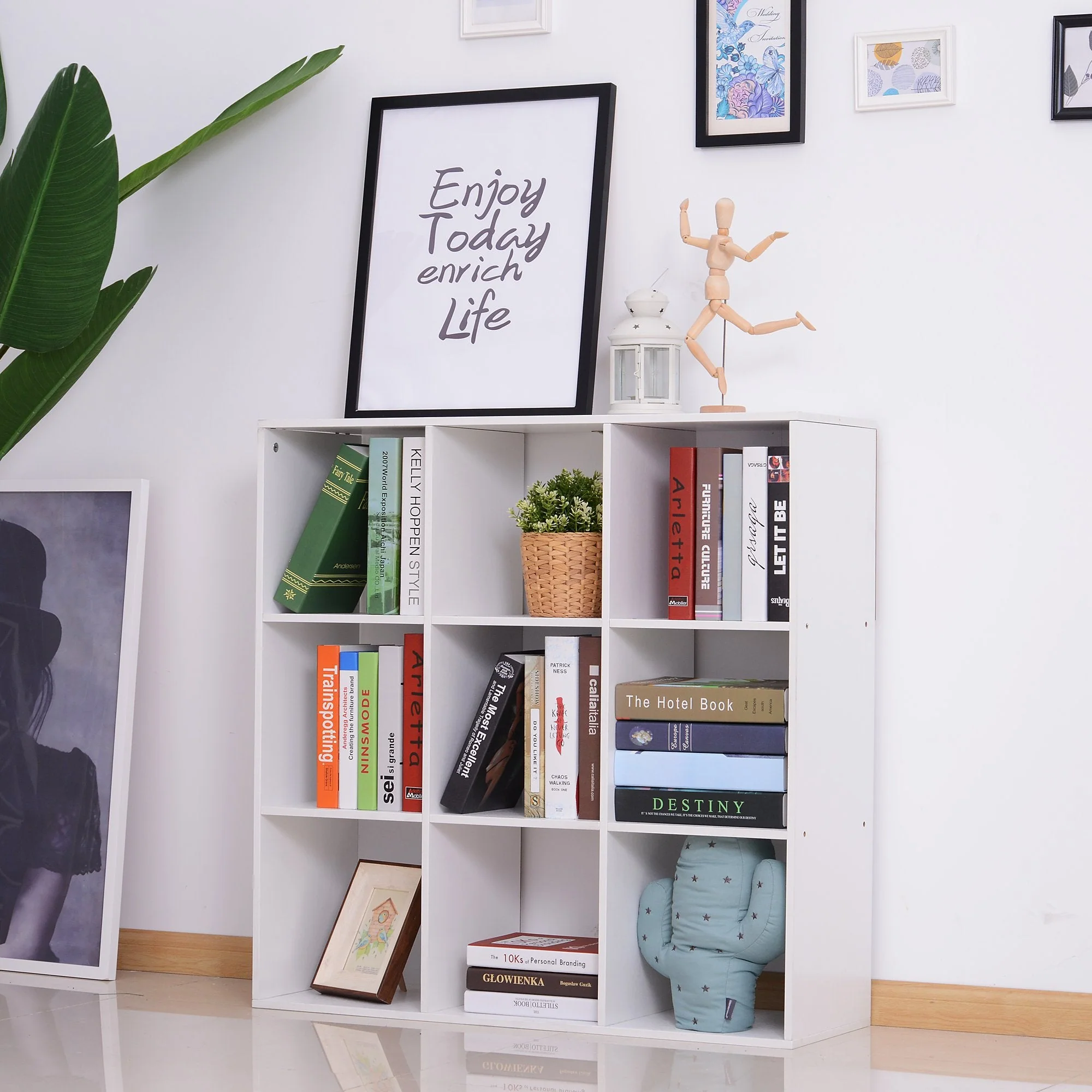 Wooden 9 Cube Storage Cabinet Unit 3 Tier Bookcase Shelves Organiser Rack Display - White - Image 9