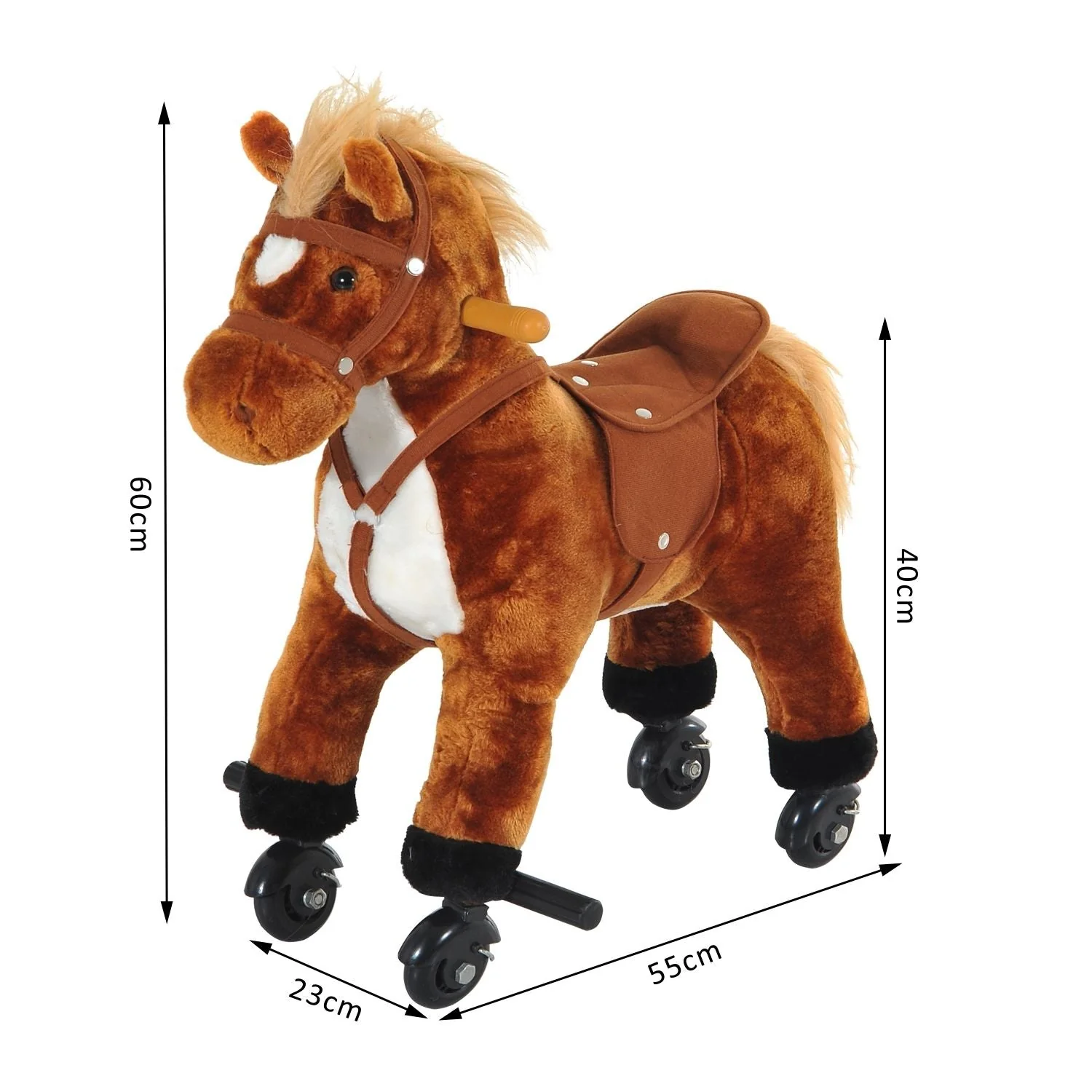 Wooden Action Pony Wheeled Walking Horse Riding Little Baby Plush Toy Wooden Style Ride on Animal Kids Gift w/Sound Brown - Image 3