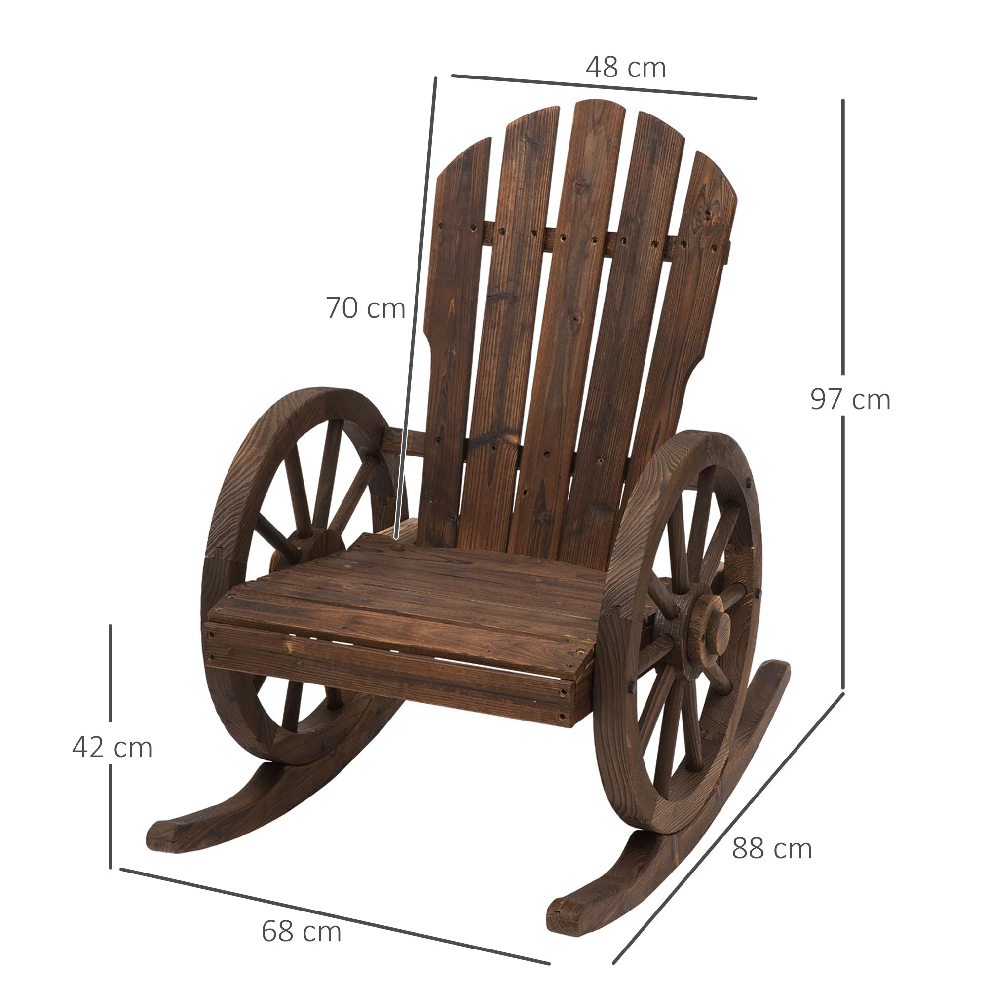 Wooden Adirondack Rocking Chair Reclining Armchair Outdoor Garden Furniture Patio Porch Rocker - Carbonized Wood Colour - Image 3
