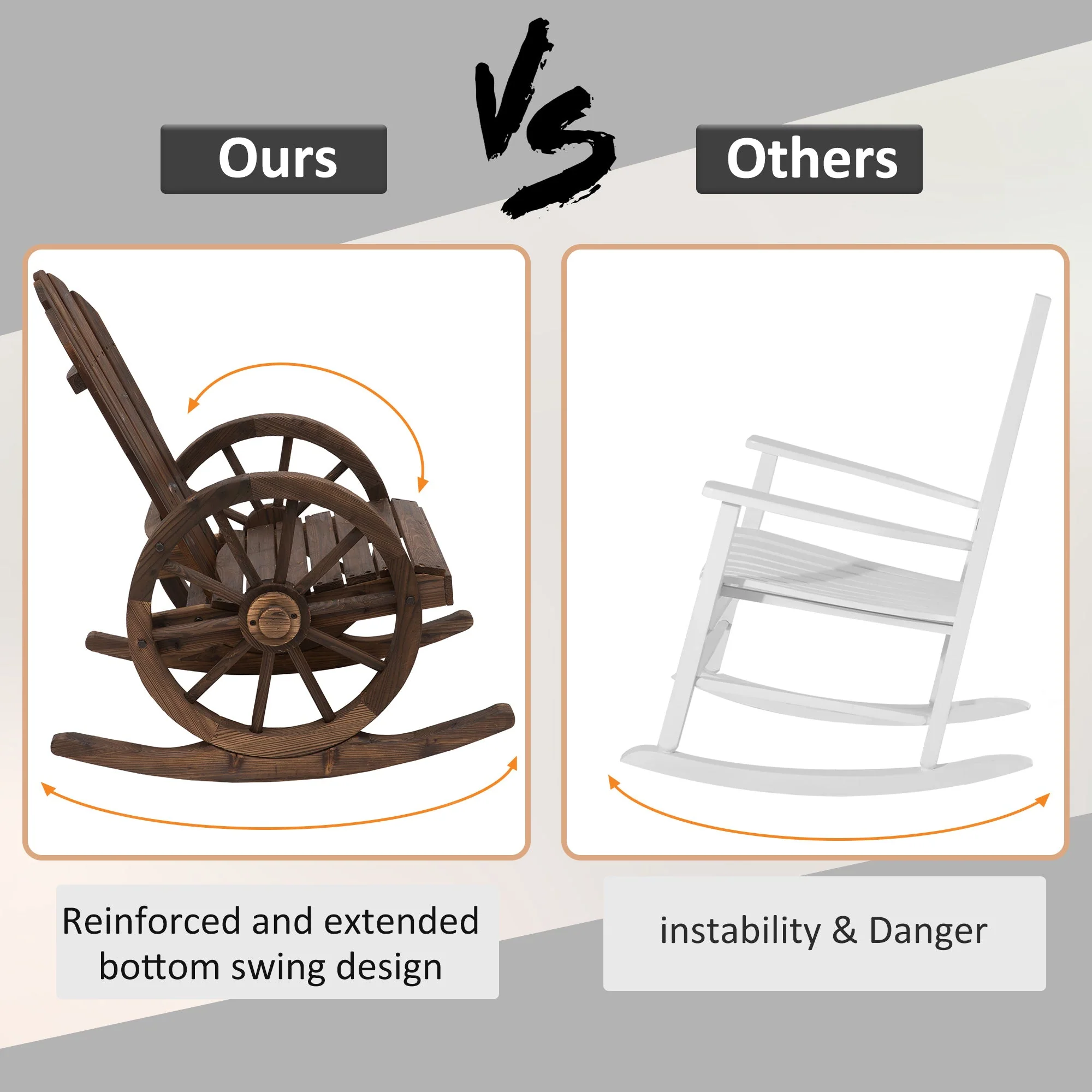 Wooden Adirondack Rocking Chair Reclining Armchair Outdoor Garden Furniture Patio Porch Rocker - Carbonized Wood Colour - Image 8