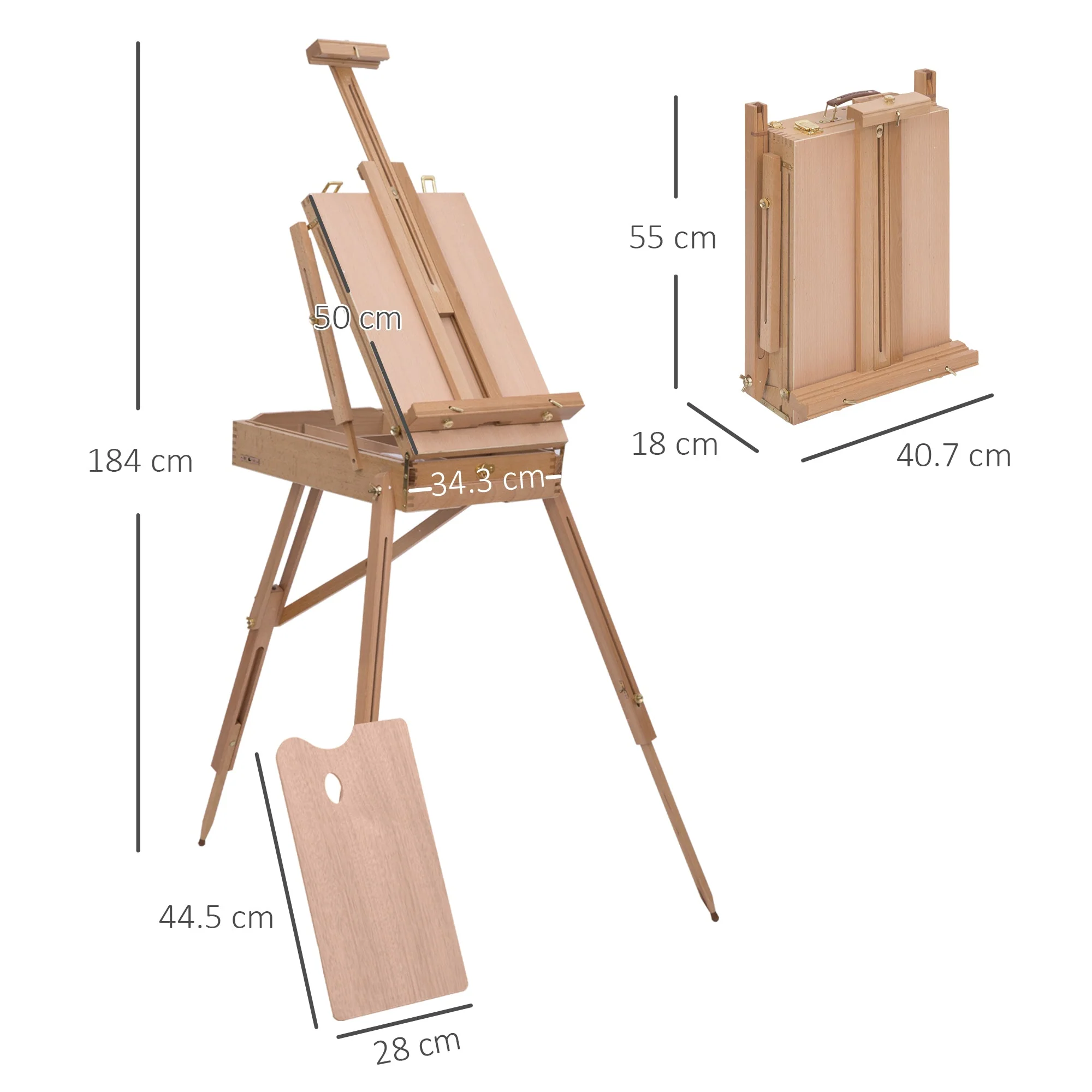 Wooden Art Easel Tripod Sketch Artist Painters Craft Portable Folding Drawing Board Lightweight - Natural Wood - Image 3