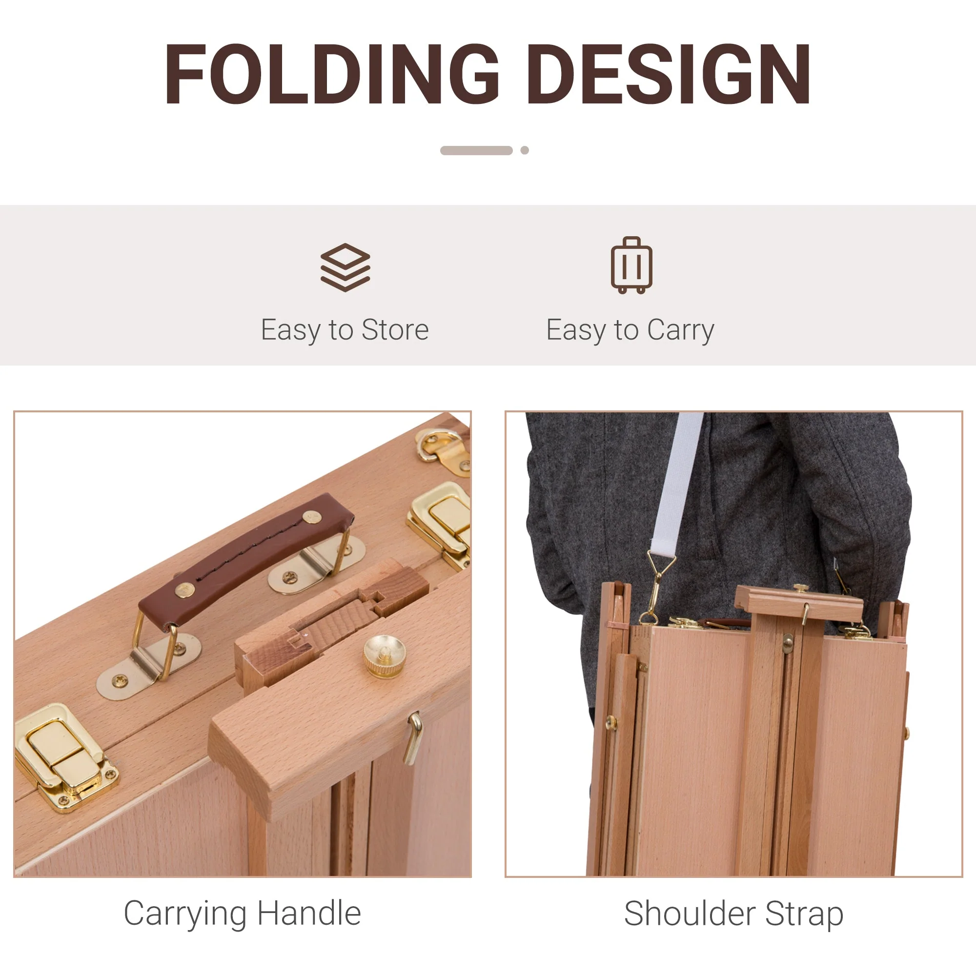 Wooden Art Easel Tripod Sketch Artist Painters Craft Portable Folding Drawing Board Lightweight - Natural Wood - Image 4