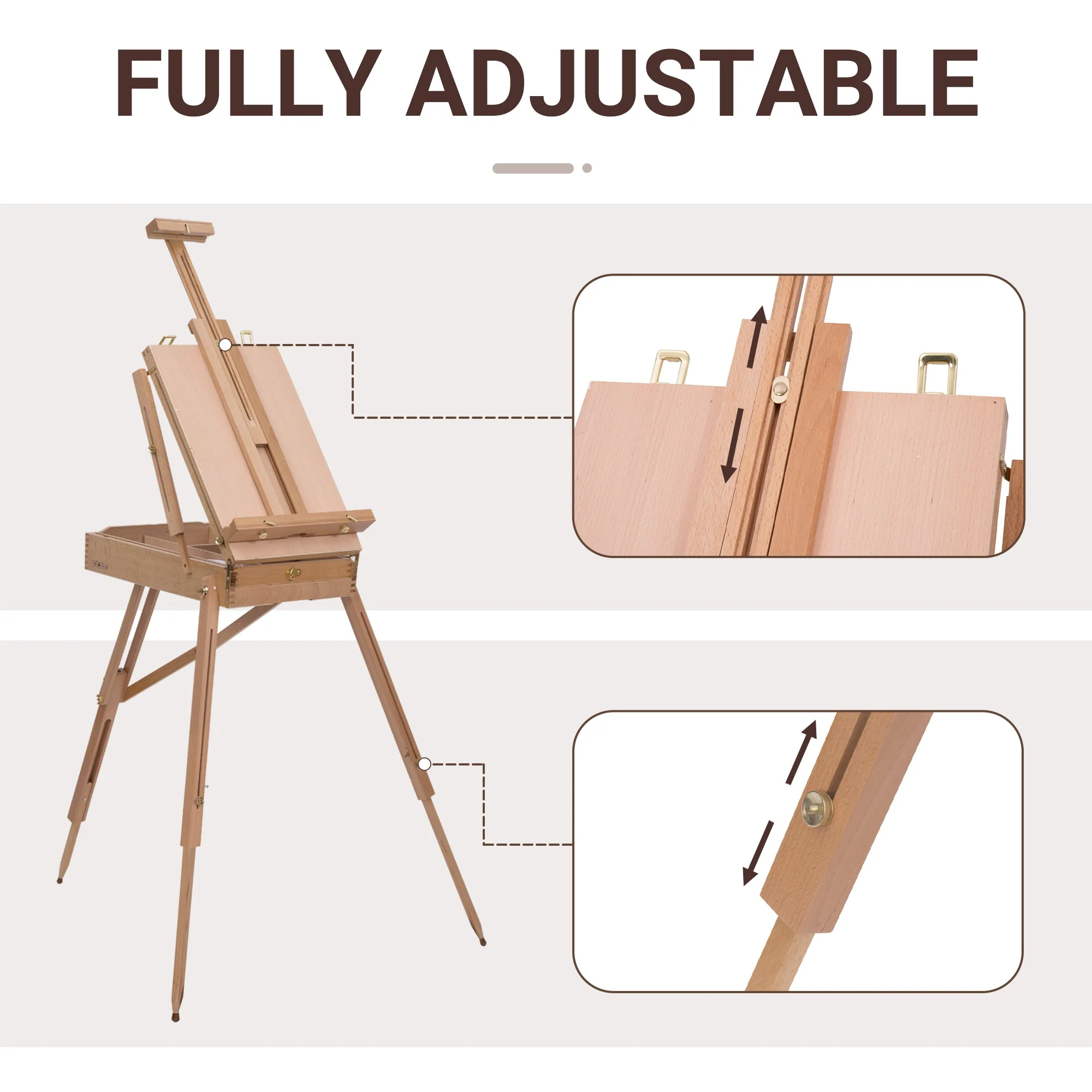 Wooden Art Easel Tripod Sketch Artist Painters Craft Portable Folding Drawing Board Lightweight - Natural Wood - Image 5
