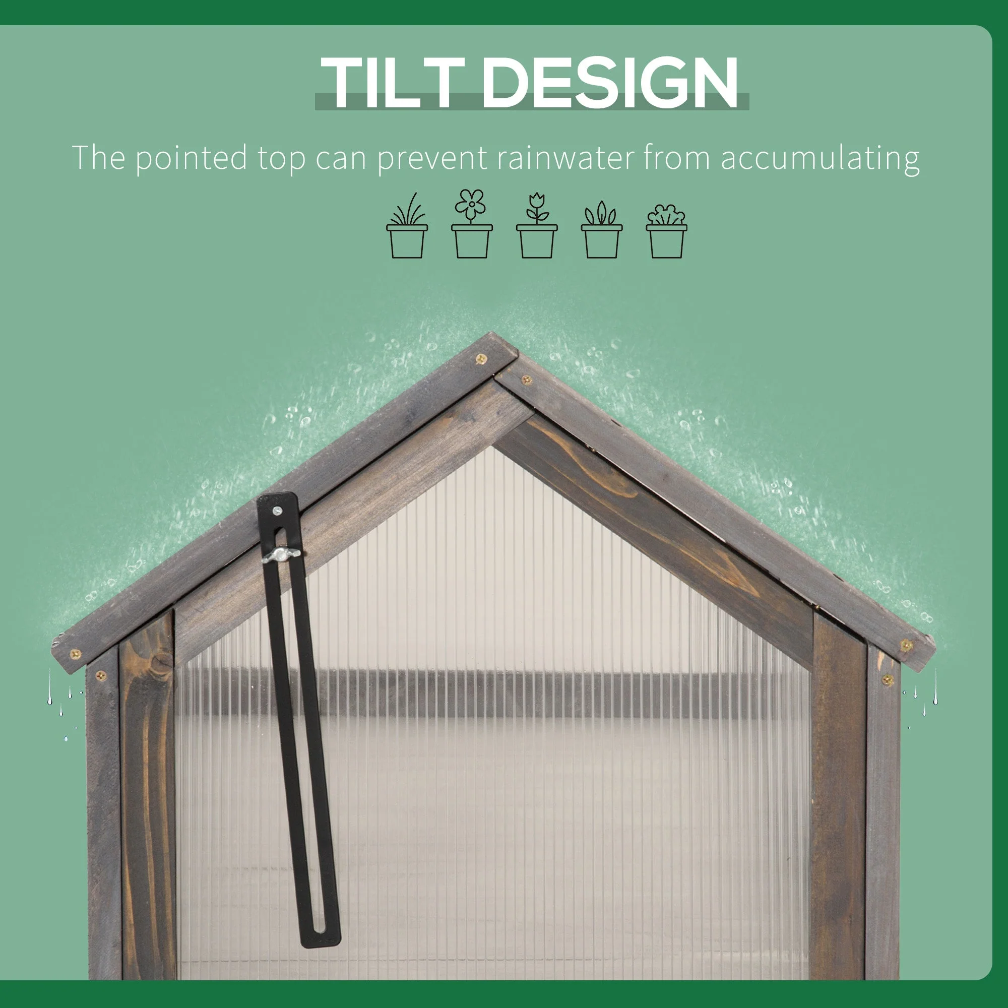 Wooden Cold Frame Garden Polycarbonate Greenhouse with Openable Top Cover - Image 6
