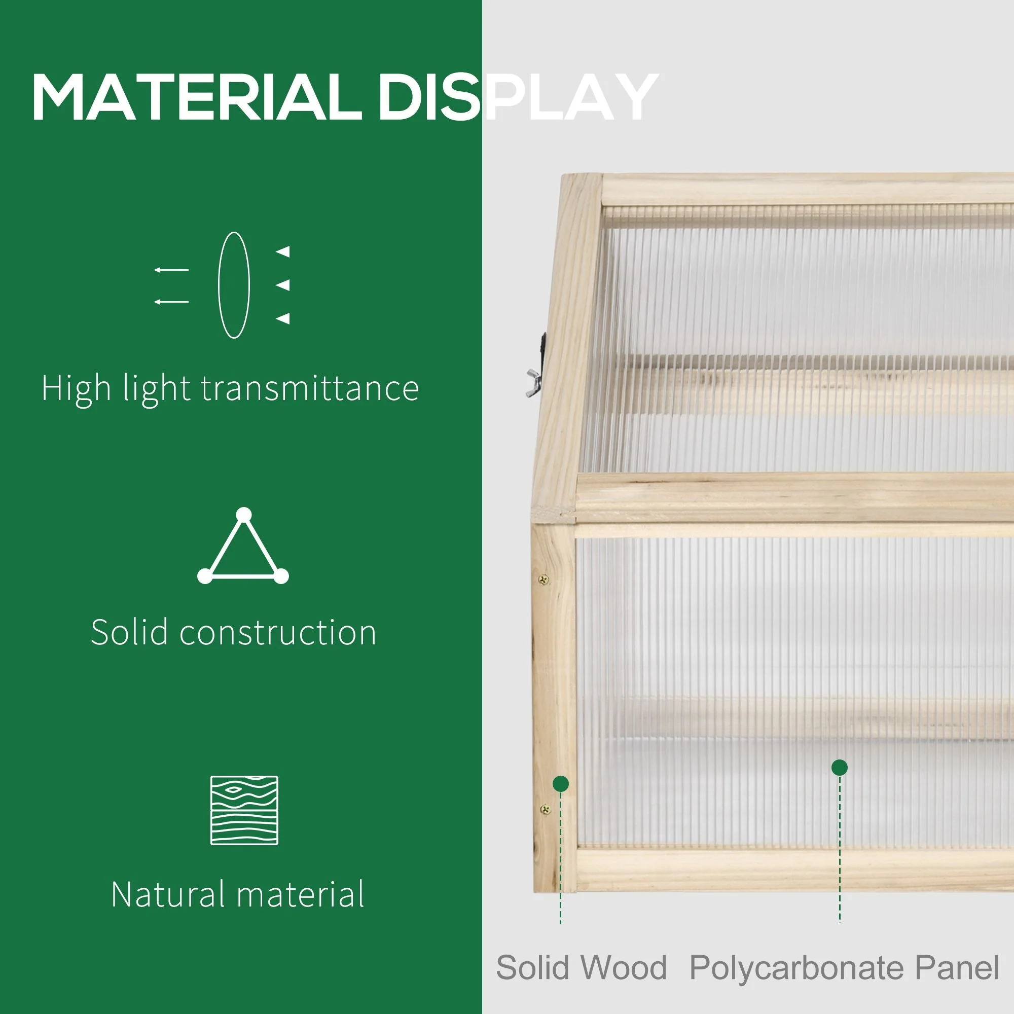 Wooden Cold Frame Garden Polycarbonate Greenhouse with Openable Top Cover - Image 4