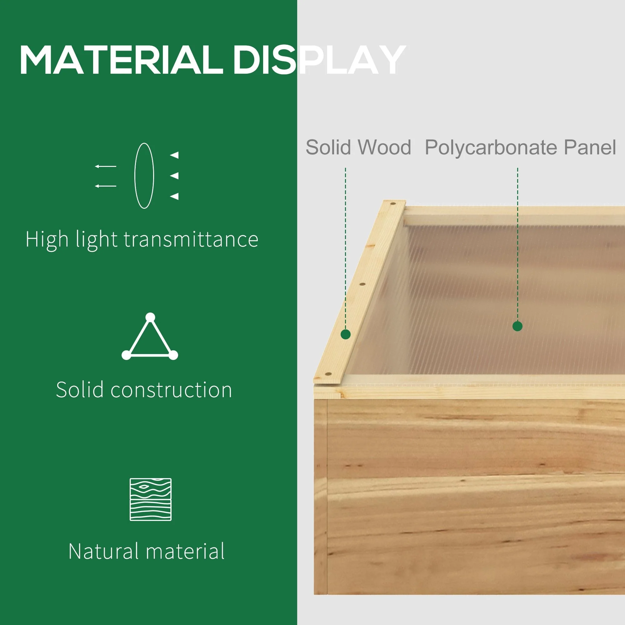 Wooden Cold Frame Greenhouse Garden Polycarbonate Grow House with Independent Openable Top Covers for Flowers - Image 6