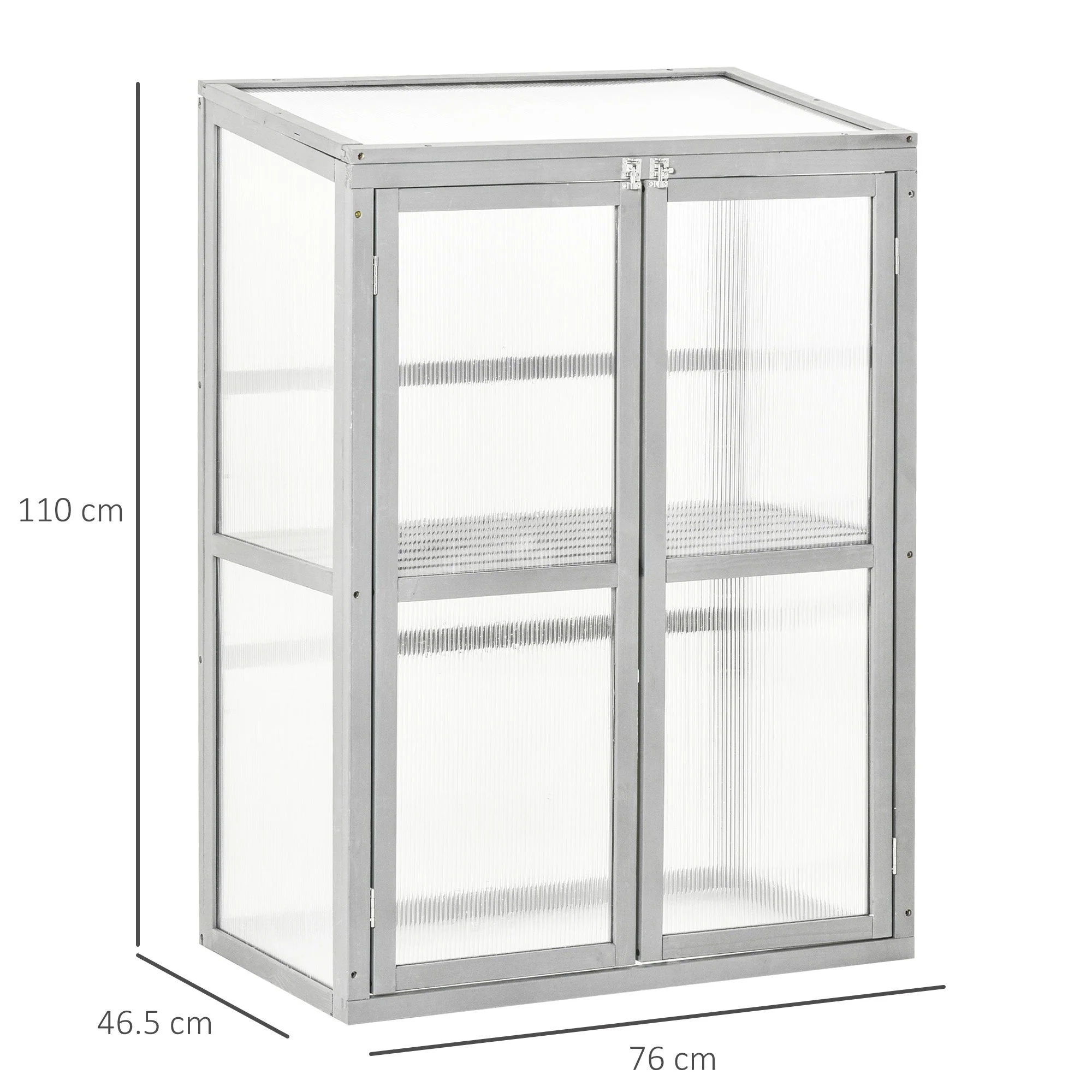 Wooden Cold Frame Greenhouse Polycarbonate Garden Grow House for Flower Vegetable Plants with Adjustable Shelf - Image 3