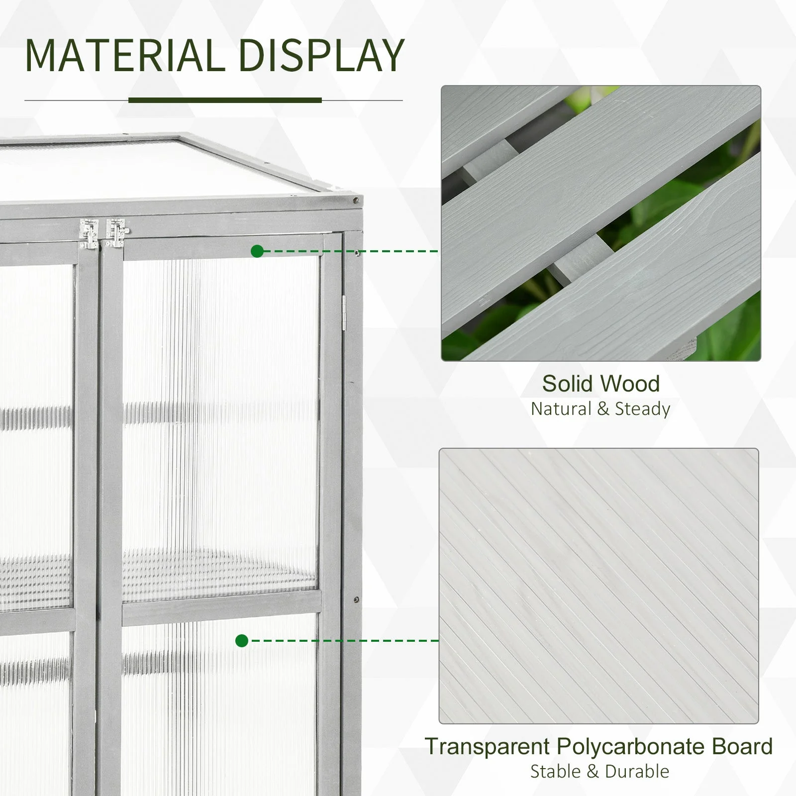 Wooden Cold Frame Greenhouse Polycarbonate Garden Grow House for Flower Vegetable Plants with Adjustable Shelf - Image 4