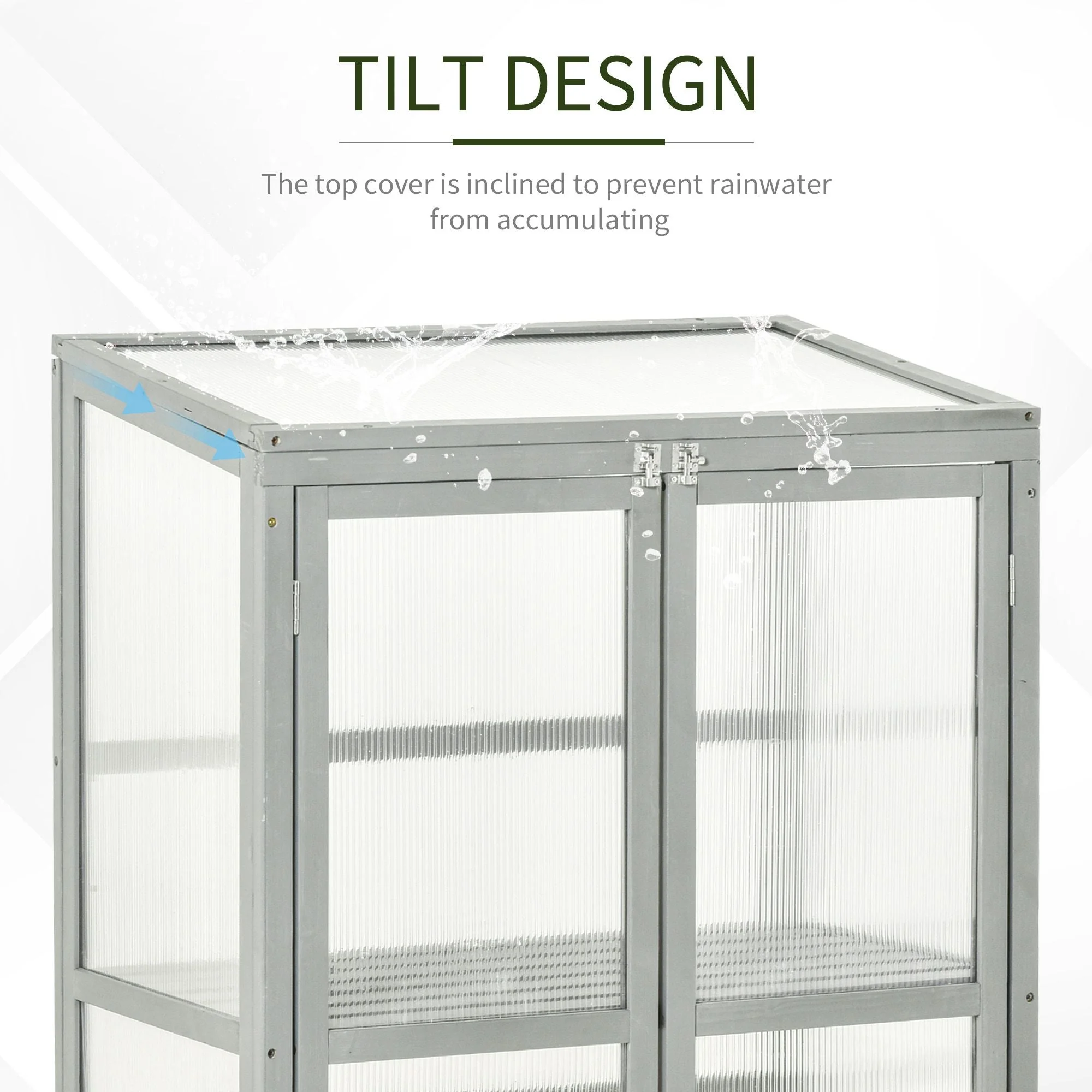 Wooden Cold Frame Greenhouse Polycarbonate Garden Grow House for Flower Vegetable Plants with Adjustable Shelf - Image 7
