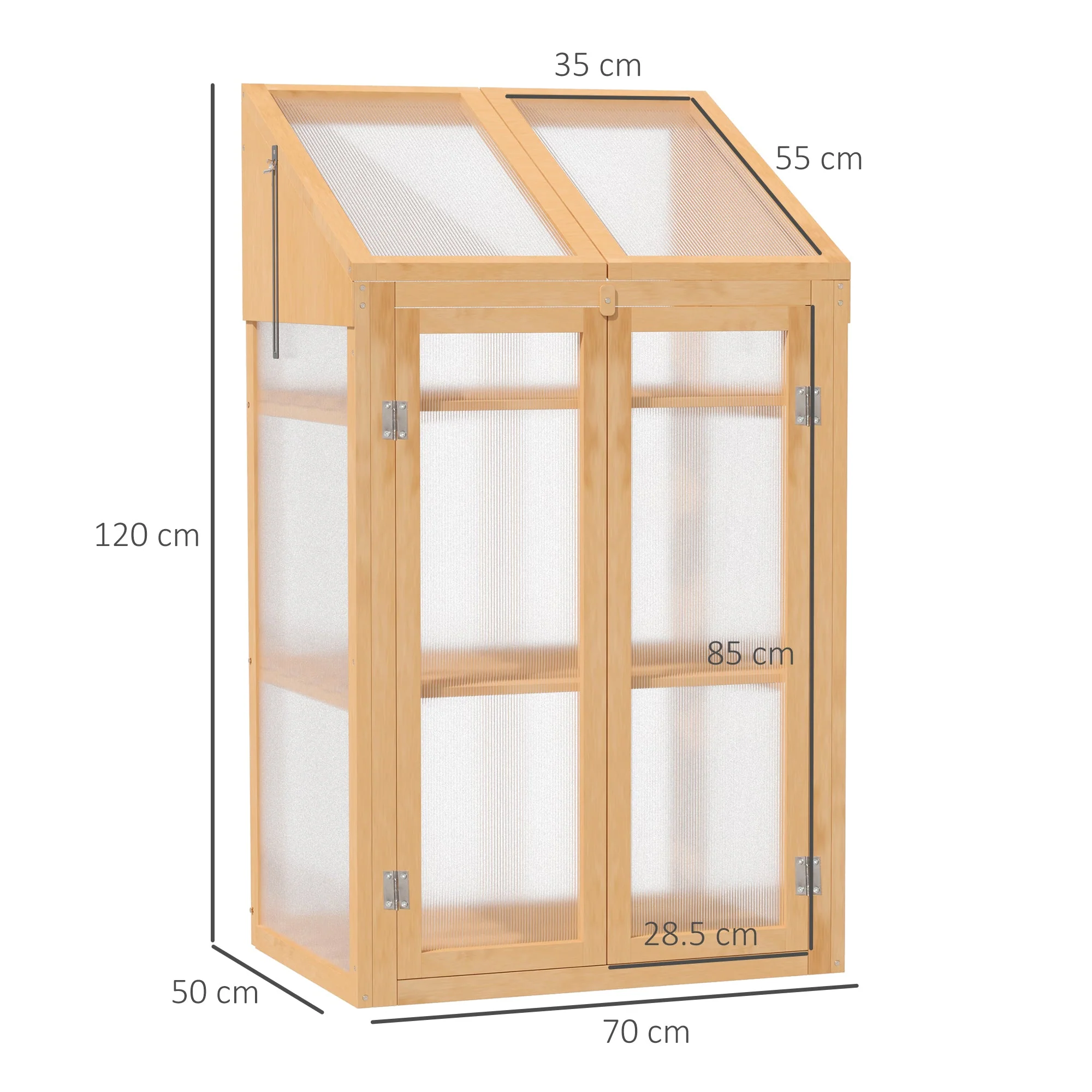 Wooden Cold Frame Polycarbonate Greenhouse with Openable Top Cover and Double Door - Image 3