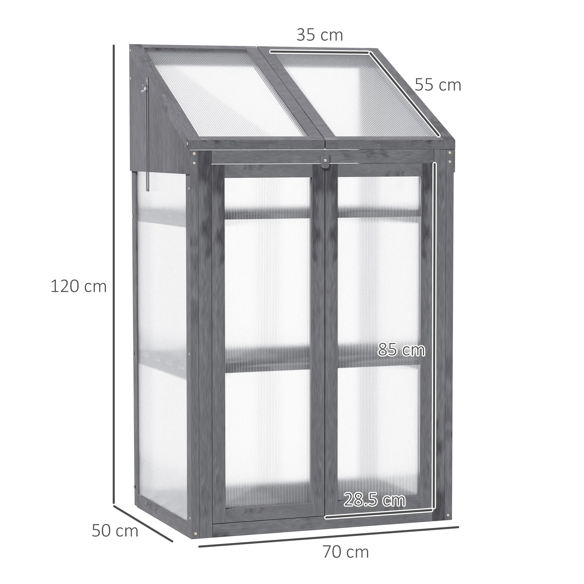 Wooden Cold Frame Polycarbonate Greenhouse with Openable Top Cover and Double Door - Image 3