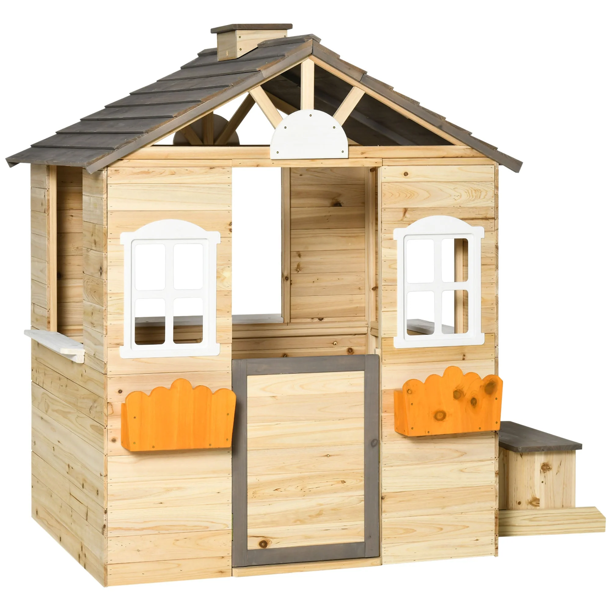 Wooden Kids Playhouse Outdoor Garden Games Cottage with Door - Image 2