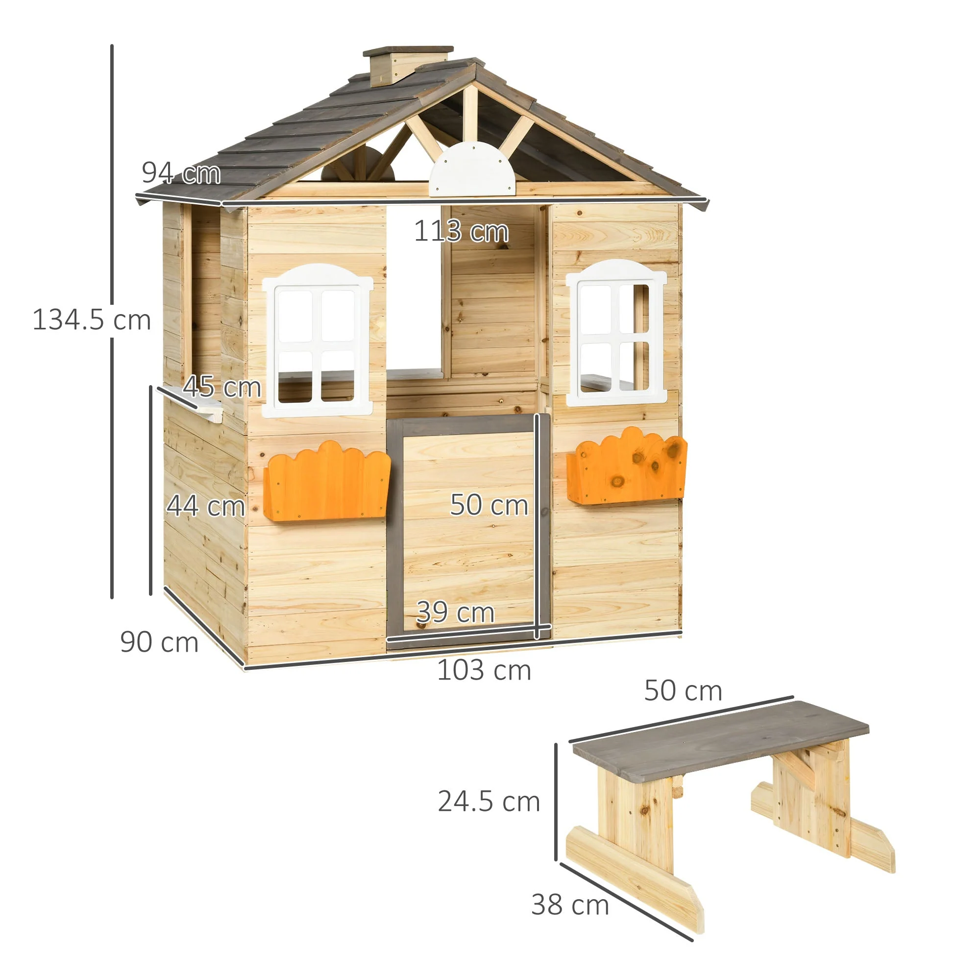 Wooden Kids Playhouse Outdoor Garden Games Cottage with Door - Image 3