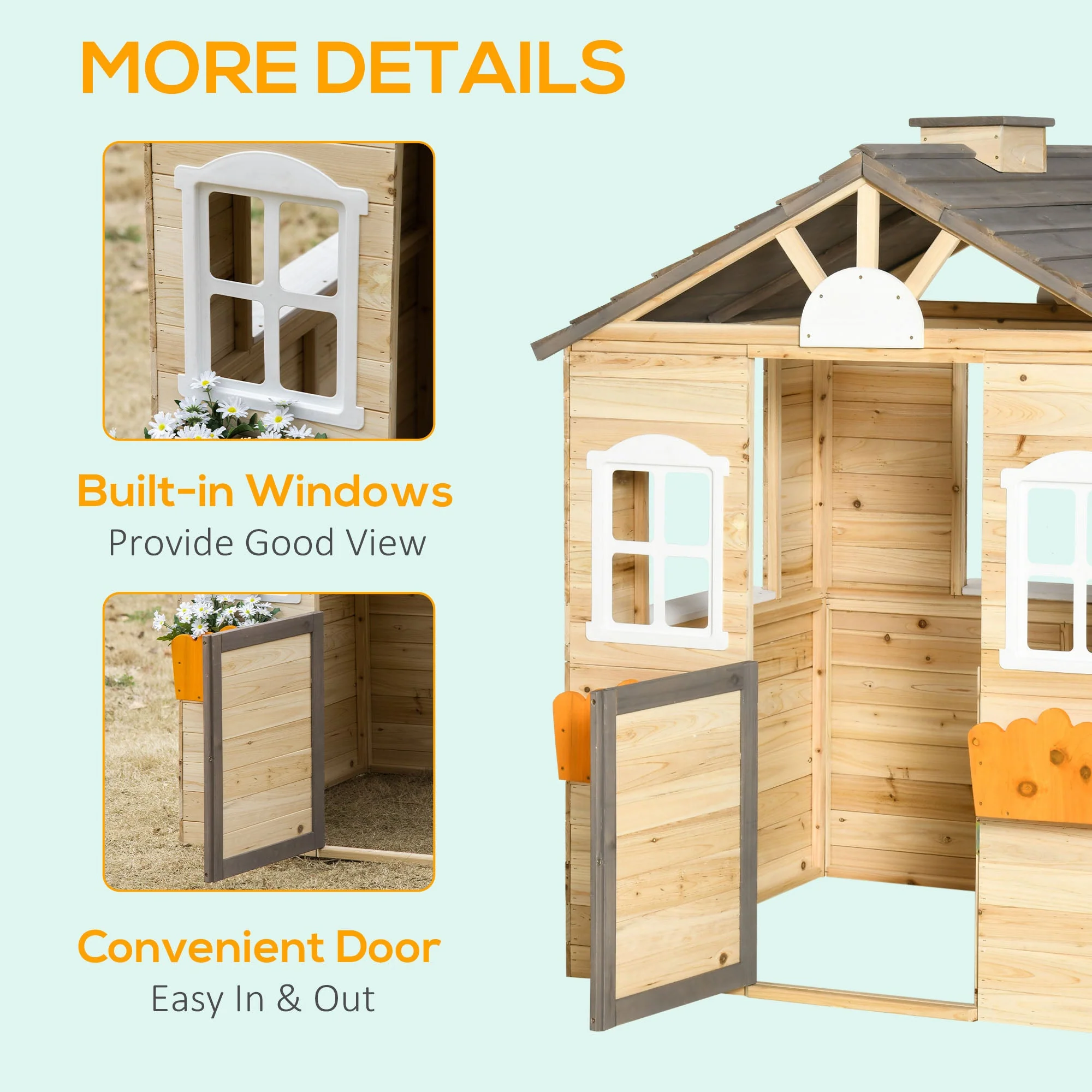 Wooden Kids Playhouse Outdoor Garden Games Cottage with Door - Image 6
