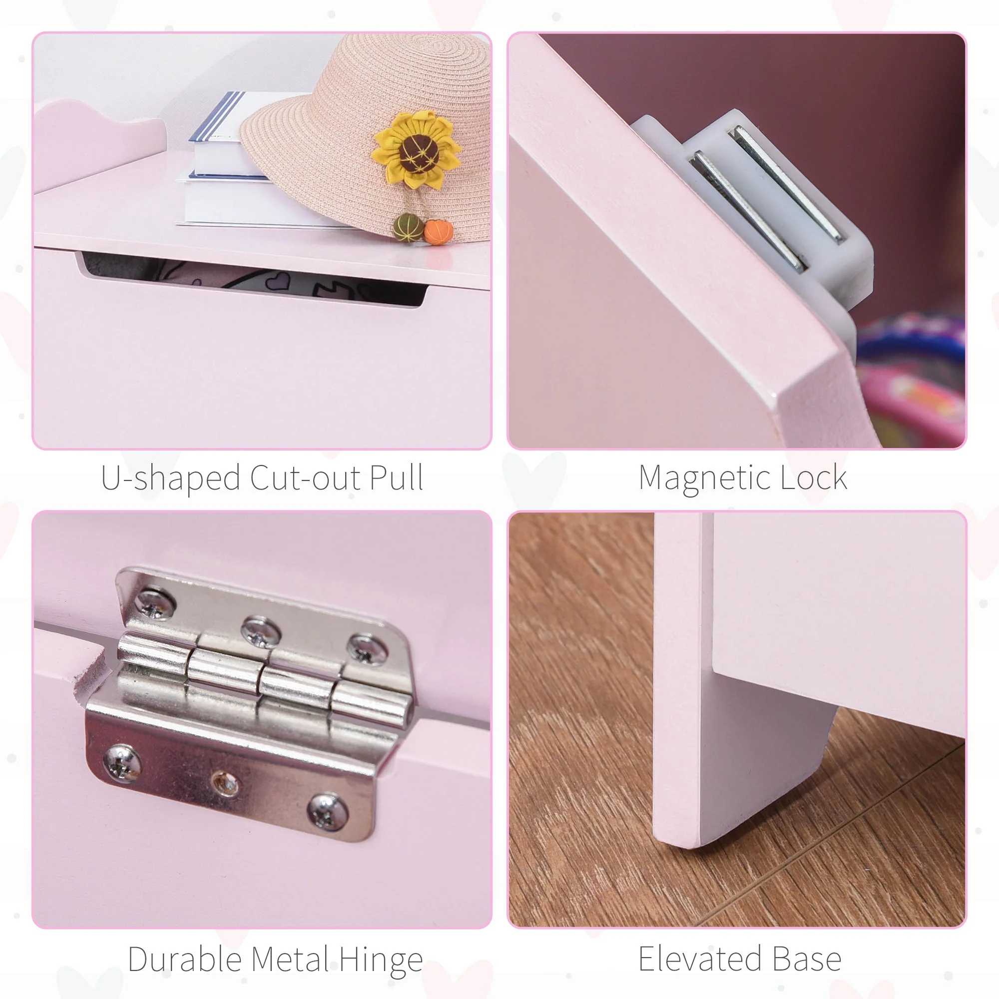 Wooden Kids Toy Box Children Storage Organizer Chest Safety Hinge Playroom Furniture Pink - Image 7