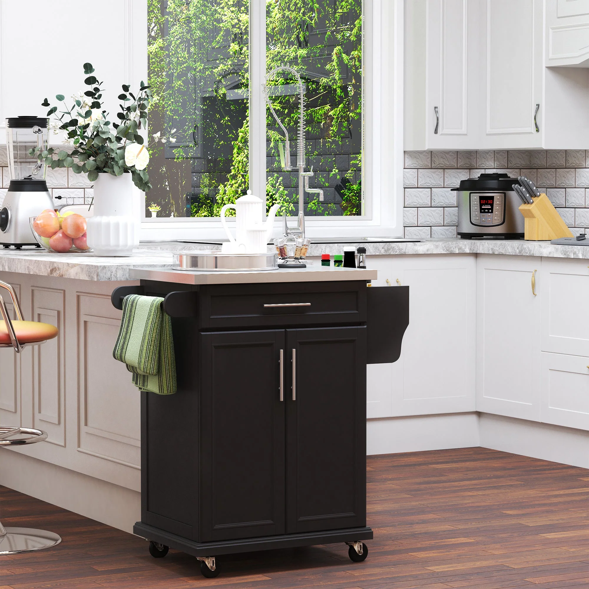 Wooden Kitchen Island on Wheels - Image 2