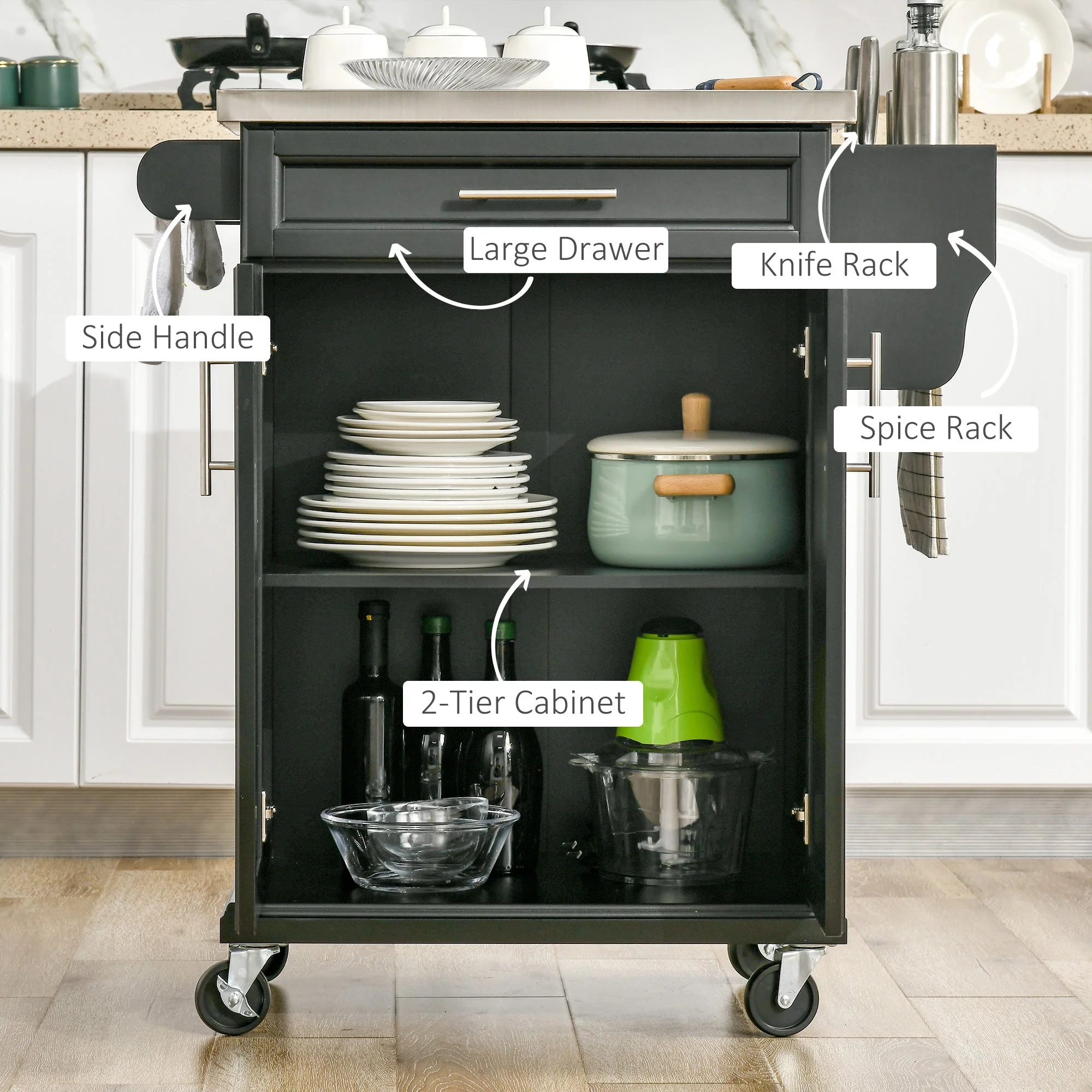 Wooden Kitchen Island on Wheels - Image 4