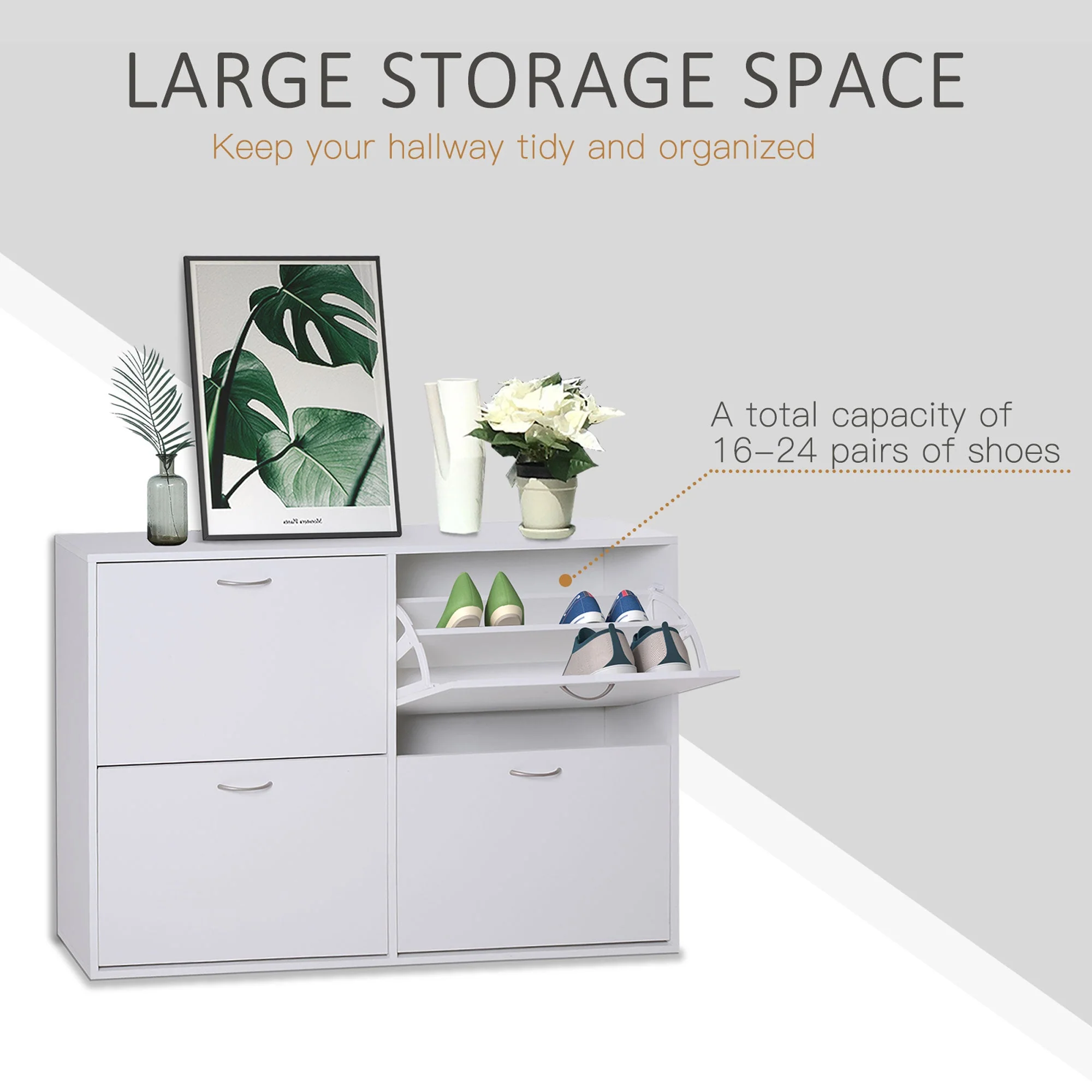 Wooden Modern Design 4 Drawer Shoes Cabinet Pull Down Shelf Storage Organiser - White - Image 3